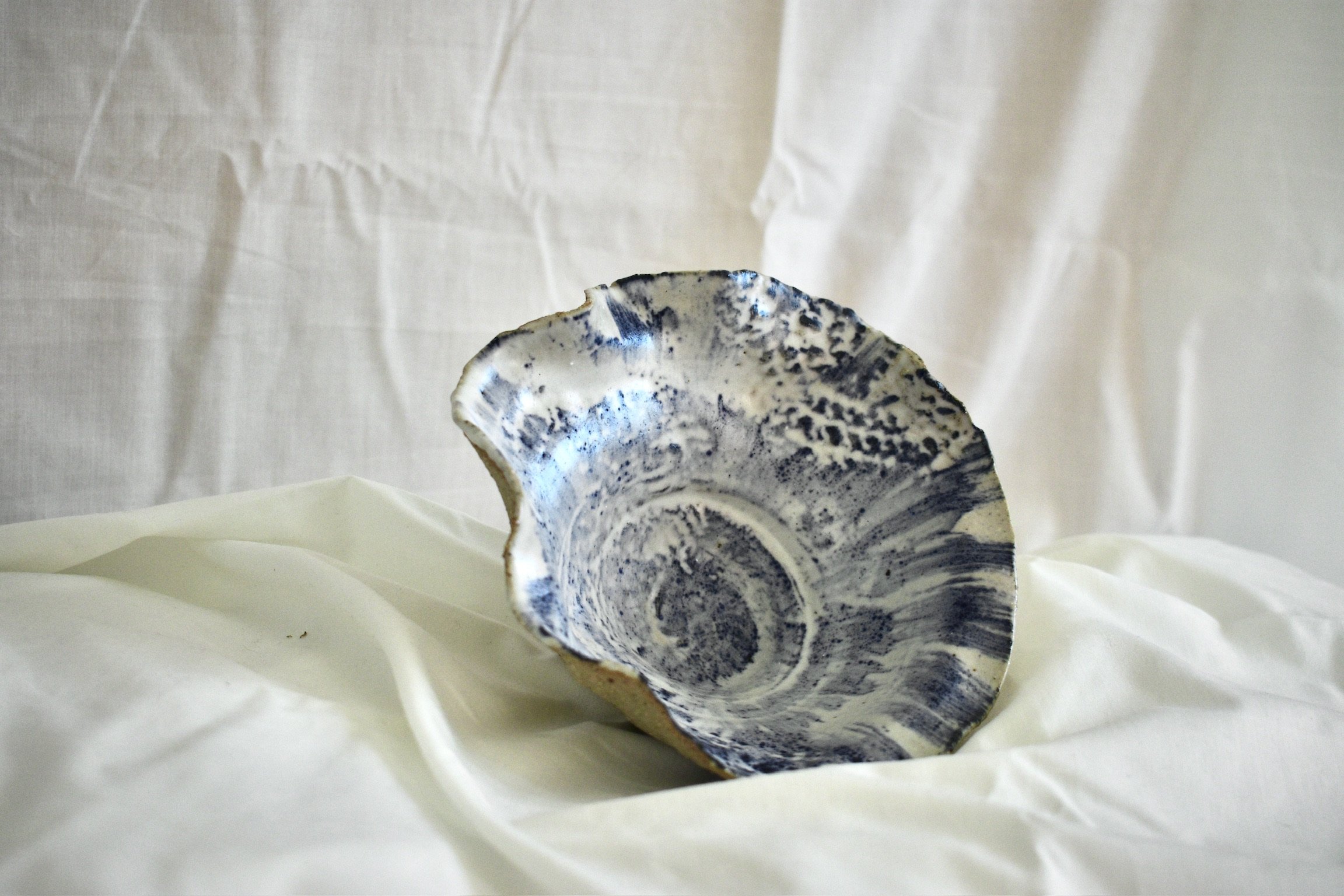 Small sculptural bowl, stoneware with slip, oxides, and glaze.