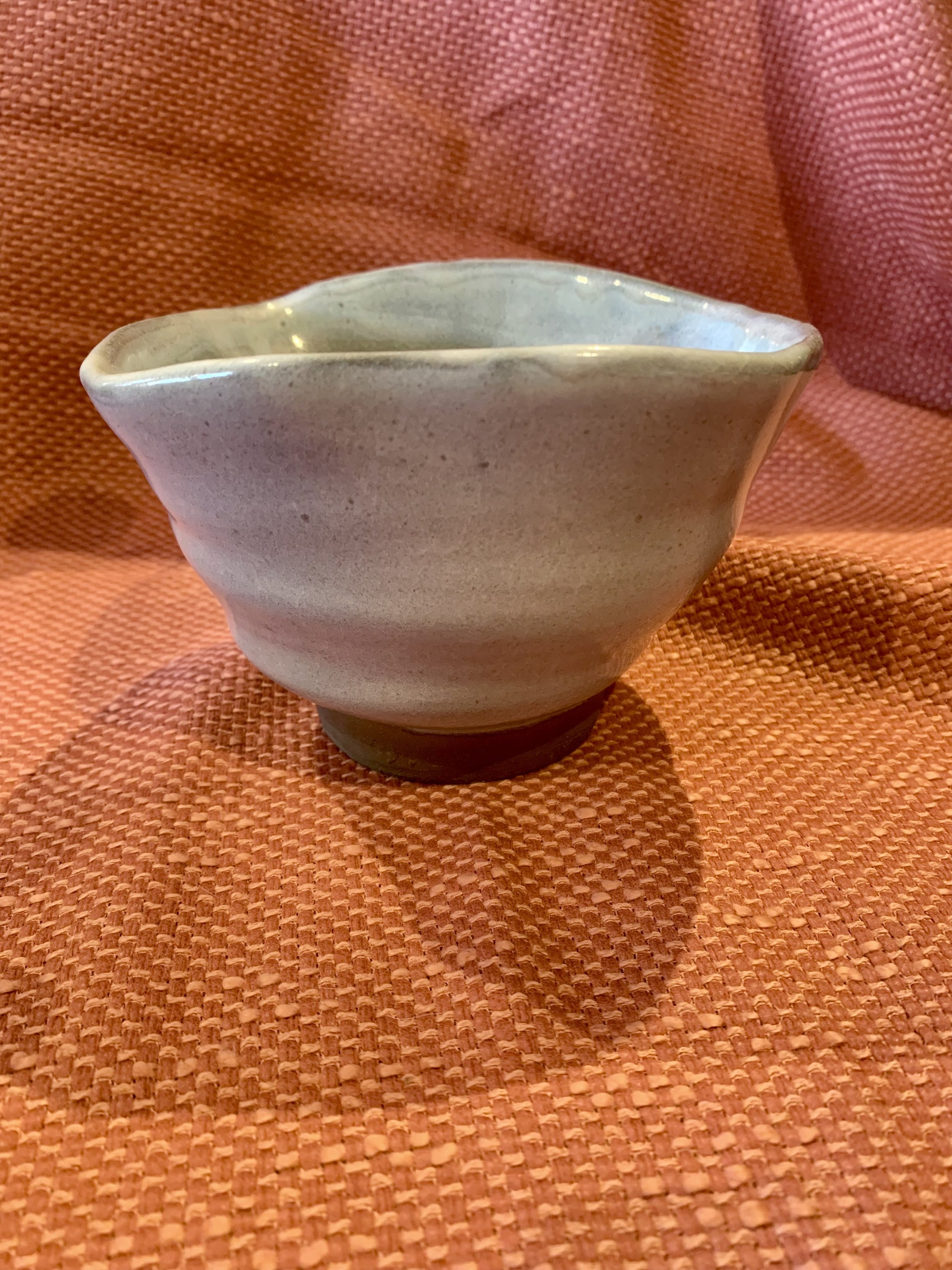 Medium footed bowl, shino and ash glazed stoneware