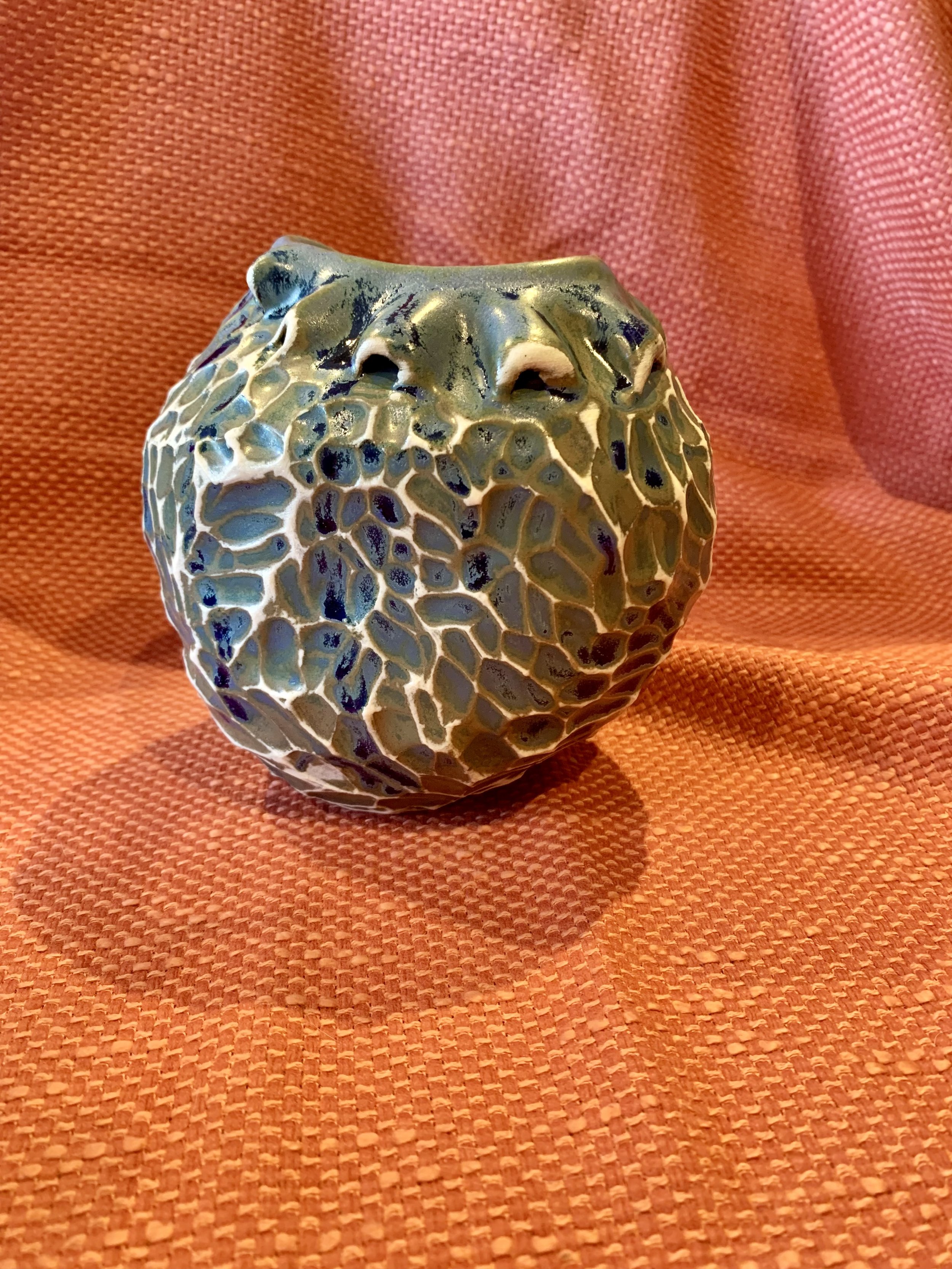 Frill necked and softly faceted thrown and altered vase, glazed stoneware