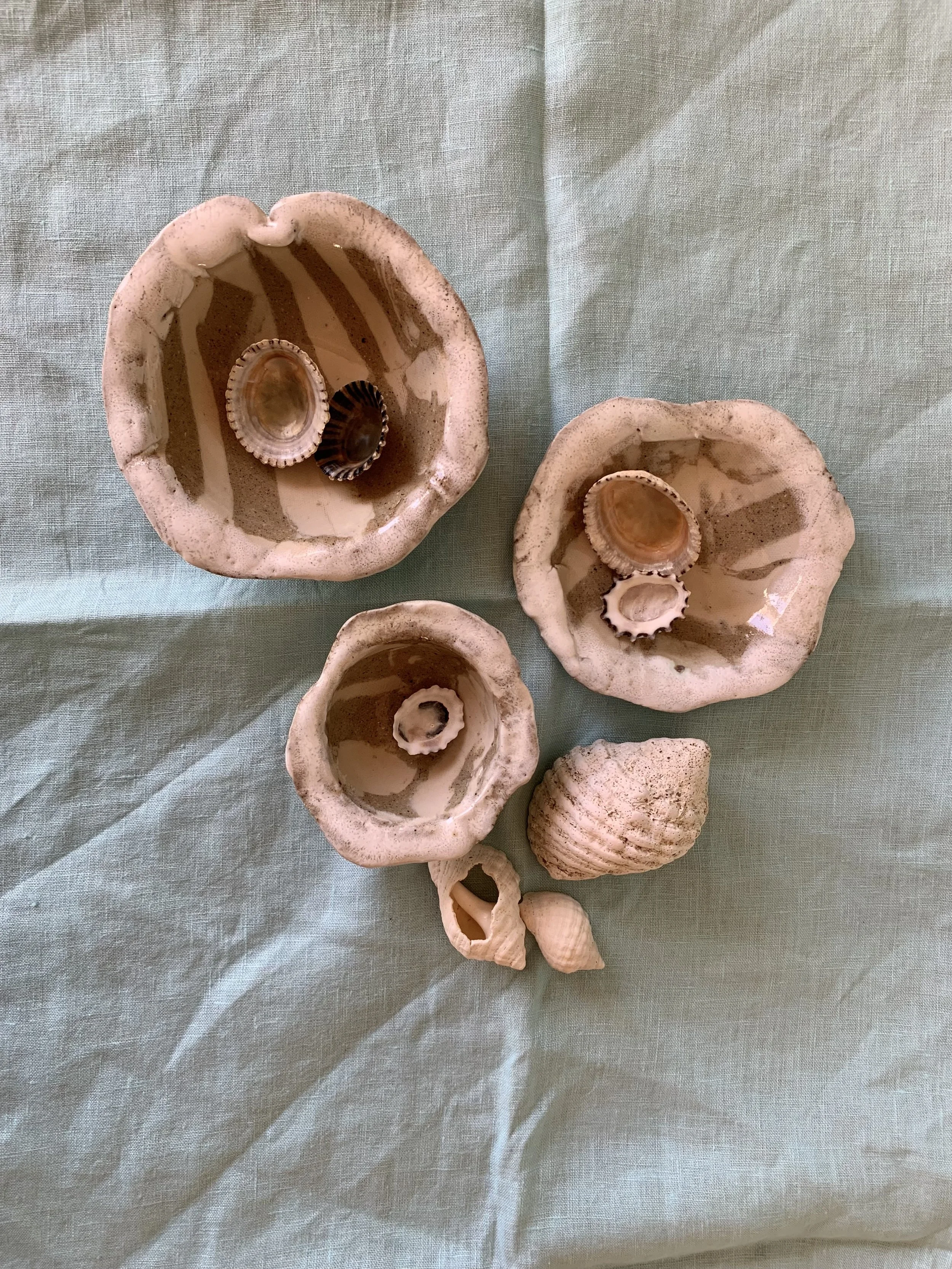 Small Nerikomi trinket dishes, clear glazed stoneware with slip edging