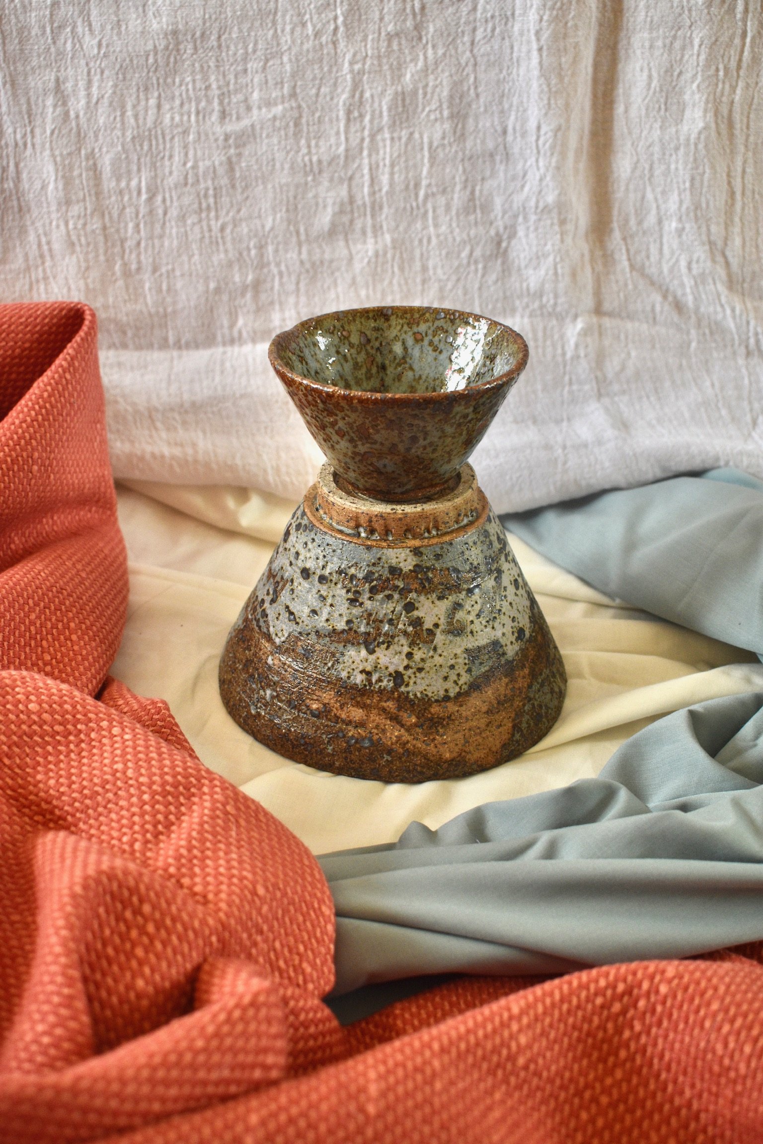 Small bowl and medium footed bowl, reduction fired stoneware