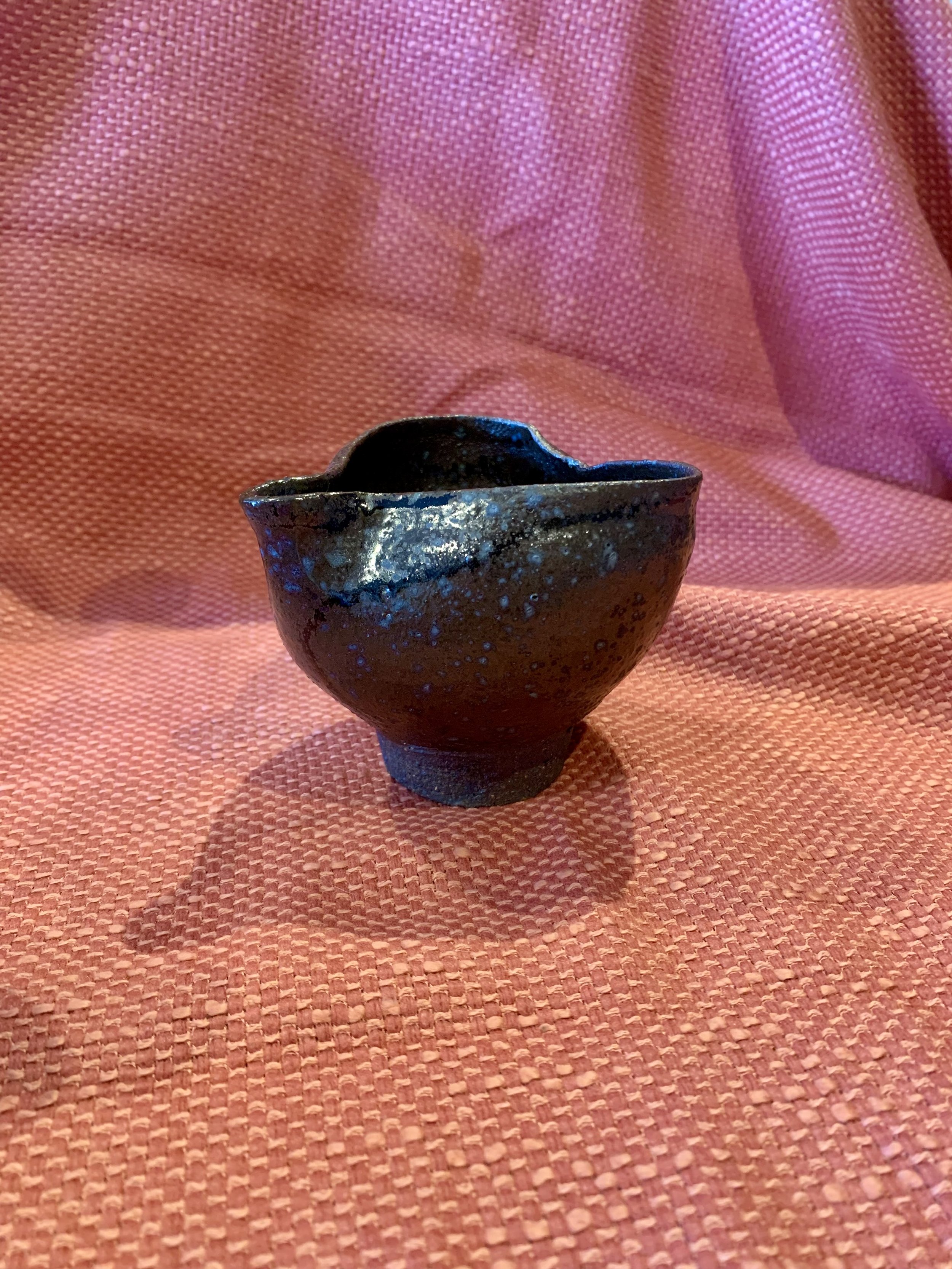 Thrown and altered pourer, reduction fired stoneware