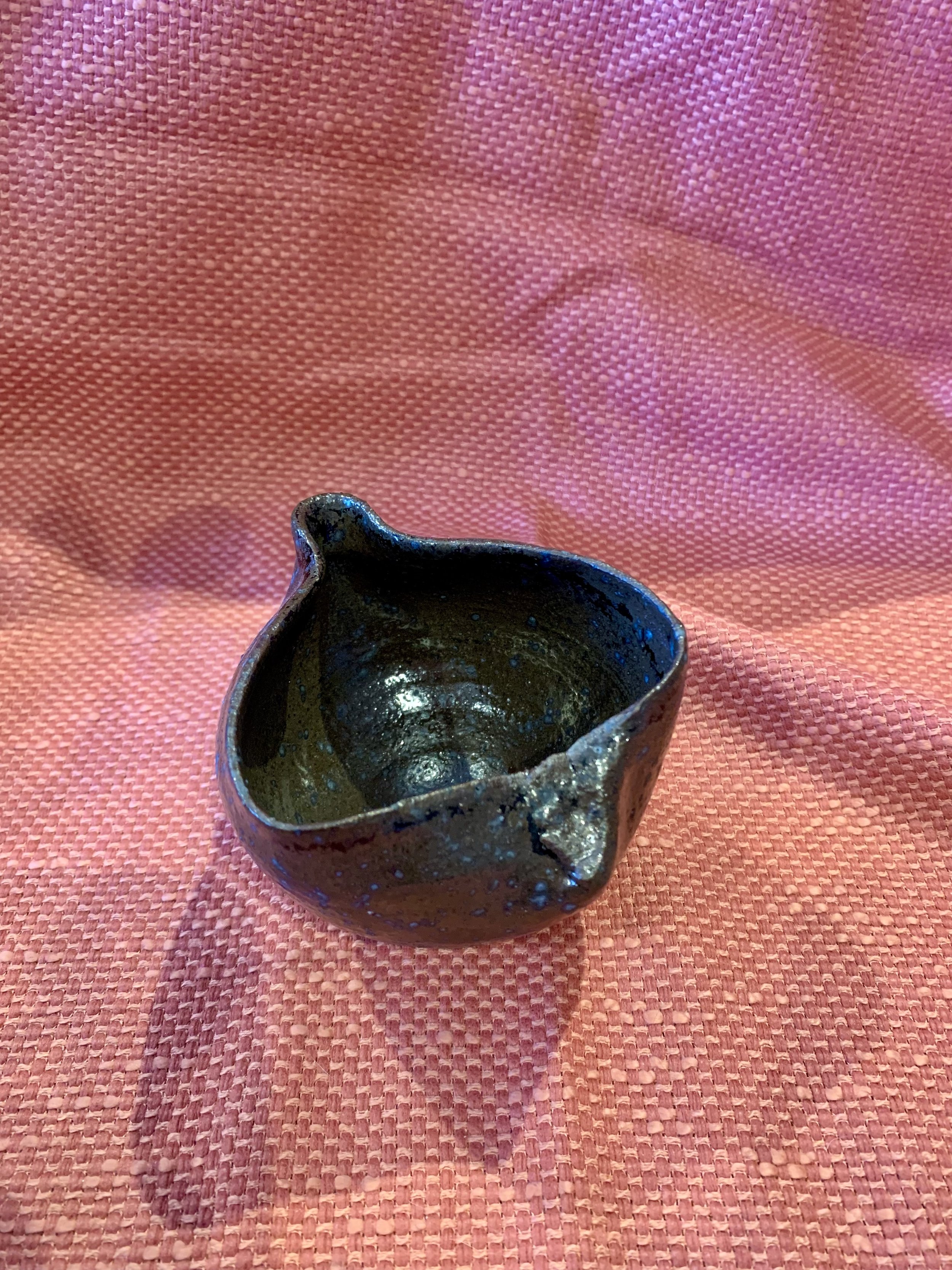 Thrown and altered pourer, reduction fired stoneware