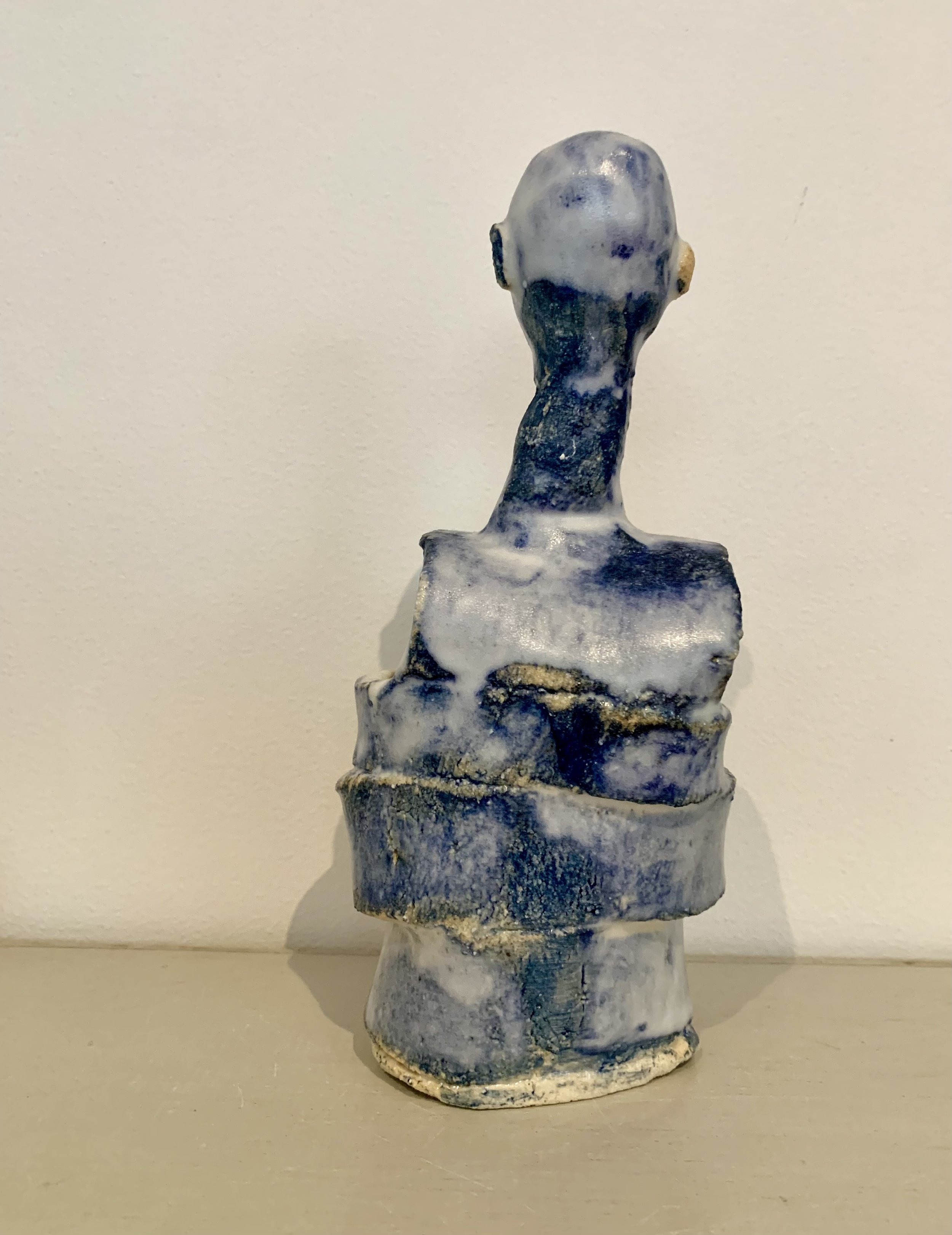 Blue figure, 2025, Raku clay, coloured slip, glaze