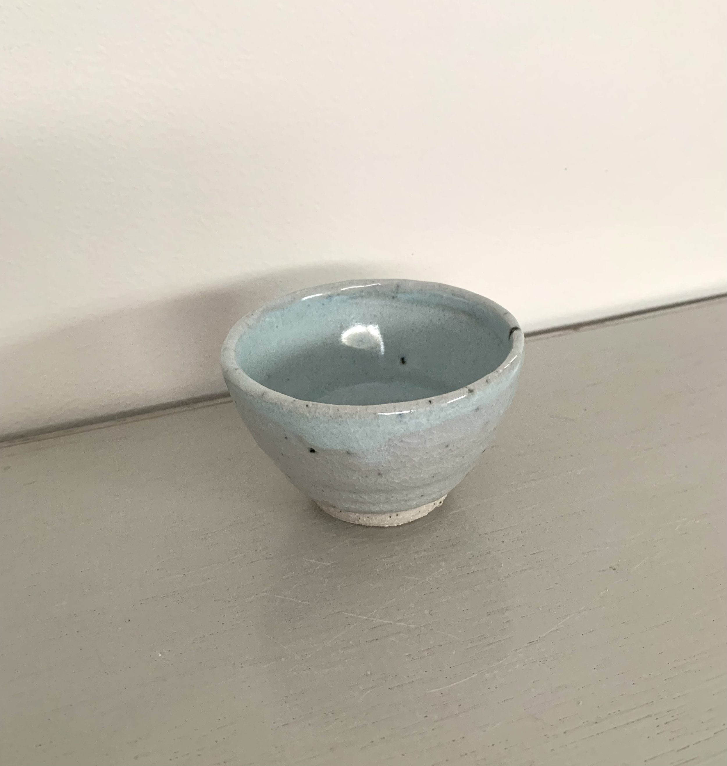 Small footed bowl, shino and ash glaze