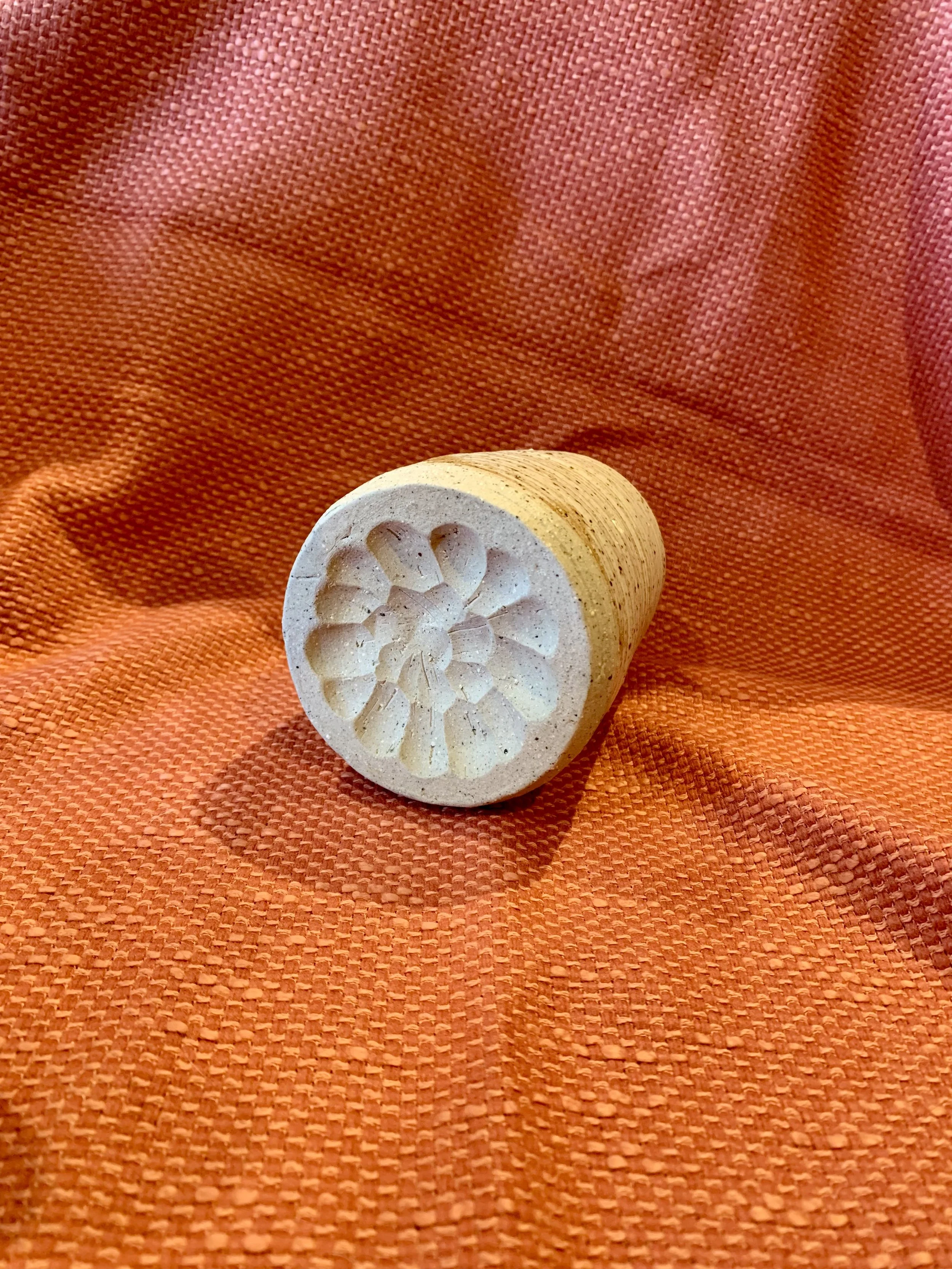 Base detail, thrown and textured stoneware narrow-necked vase