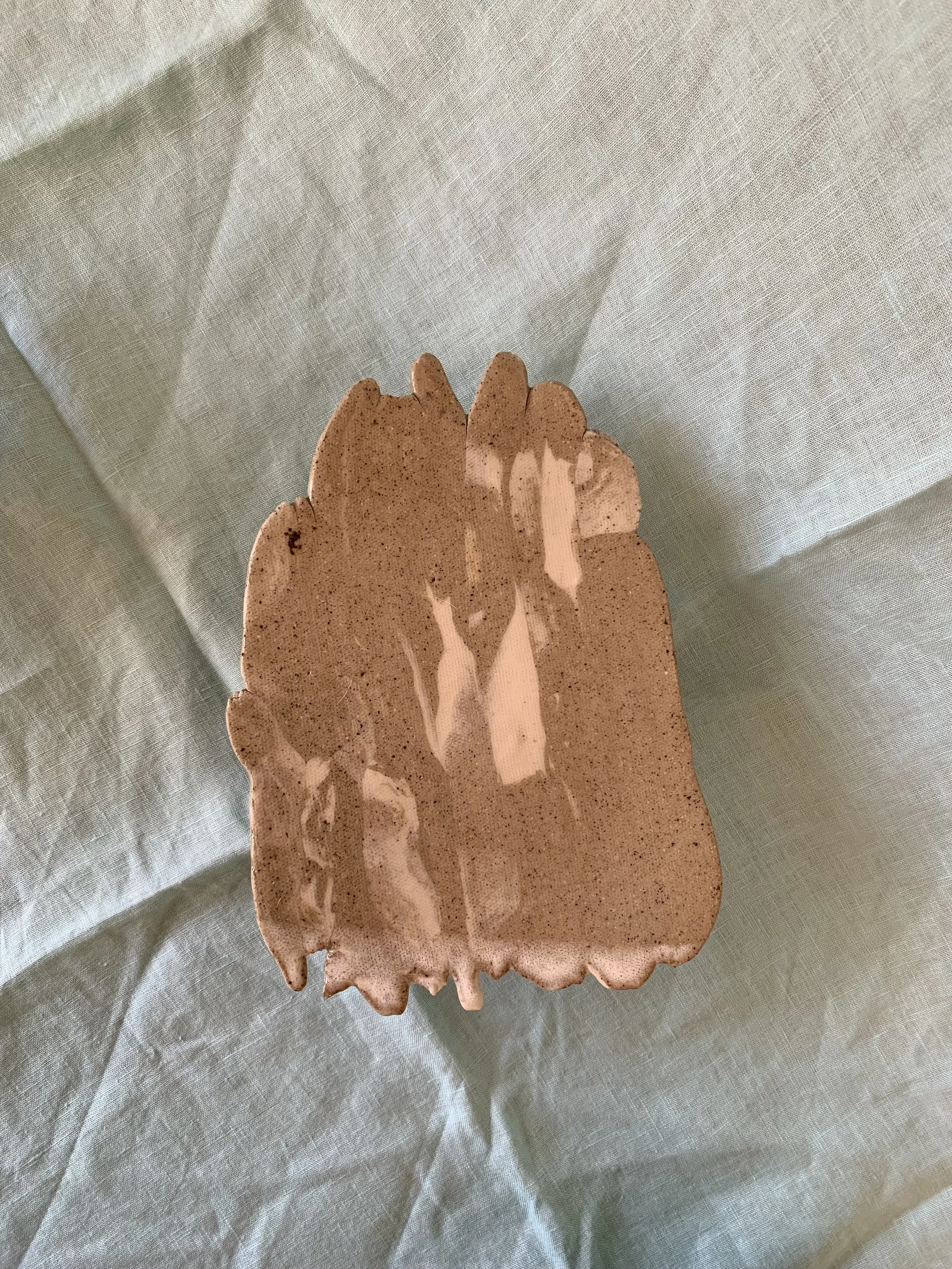 Medium stilted Nerikomi serving dish, clear glazed stoneware with slip