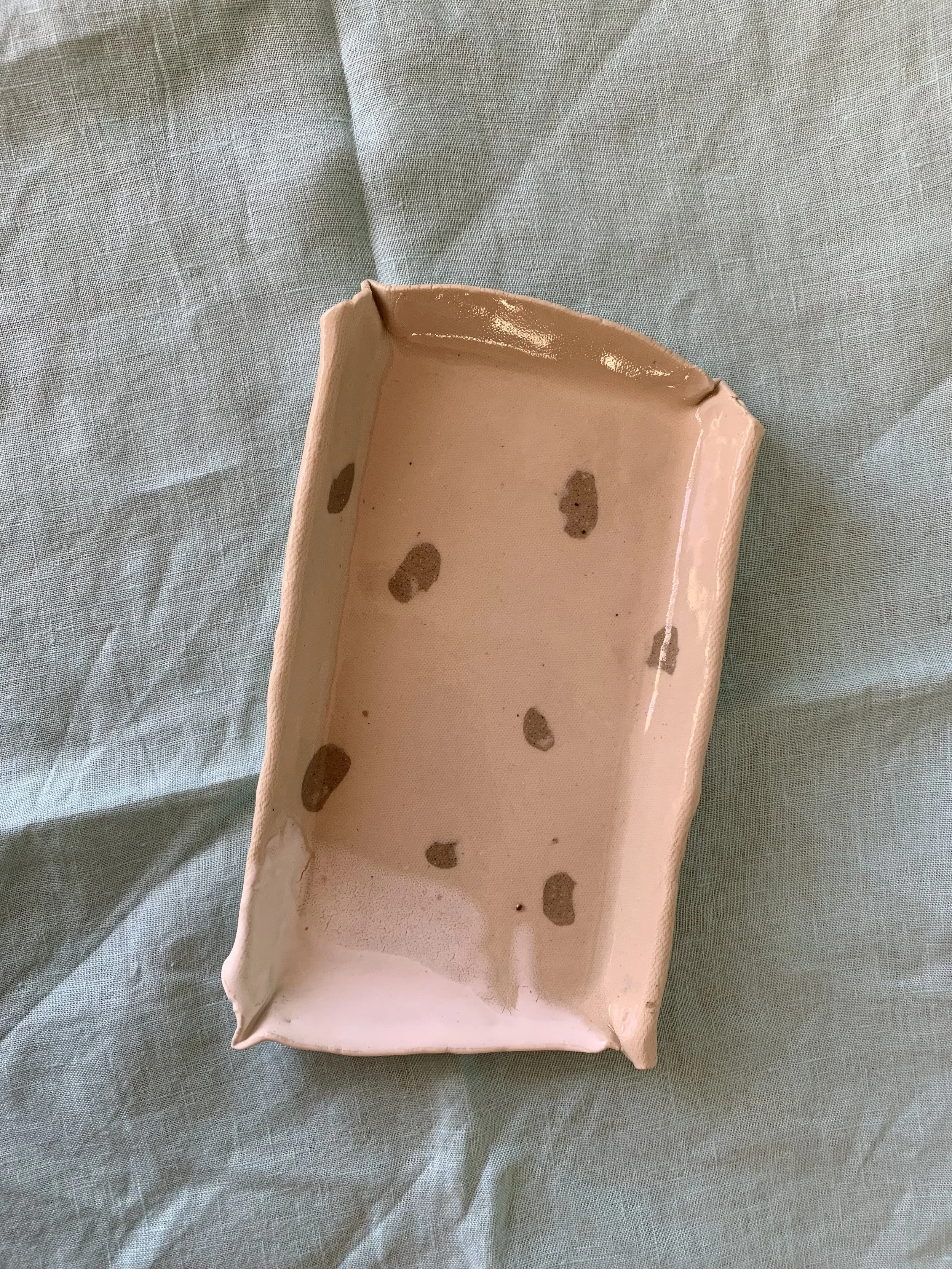 Medium rectangular Nerikomi serving dish, clear glazed stoneware with slip 