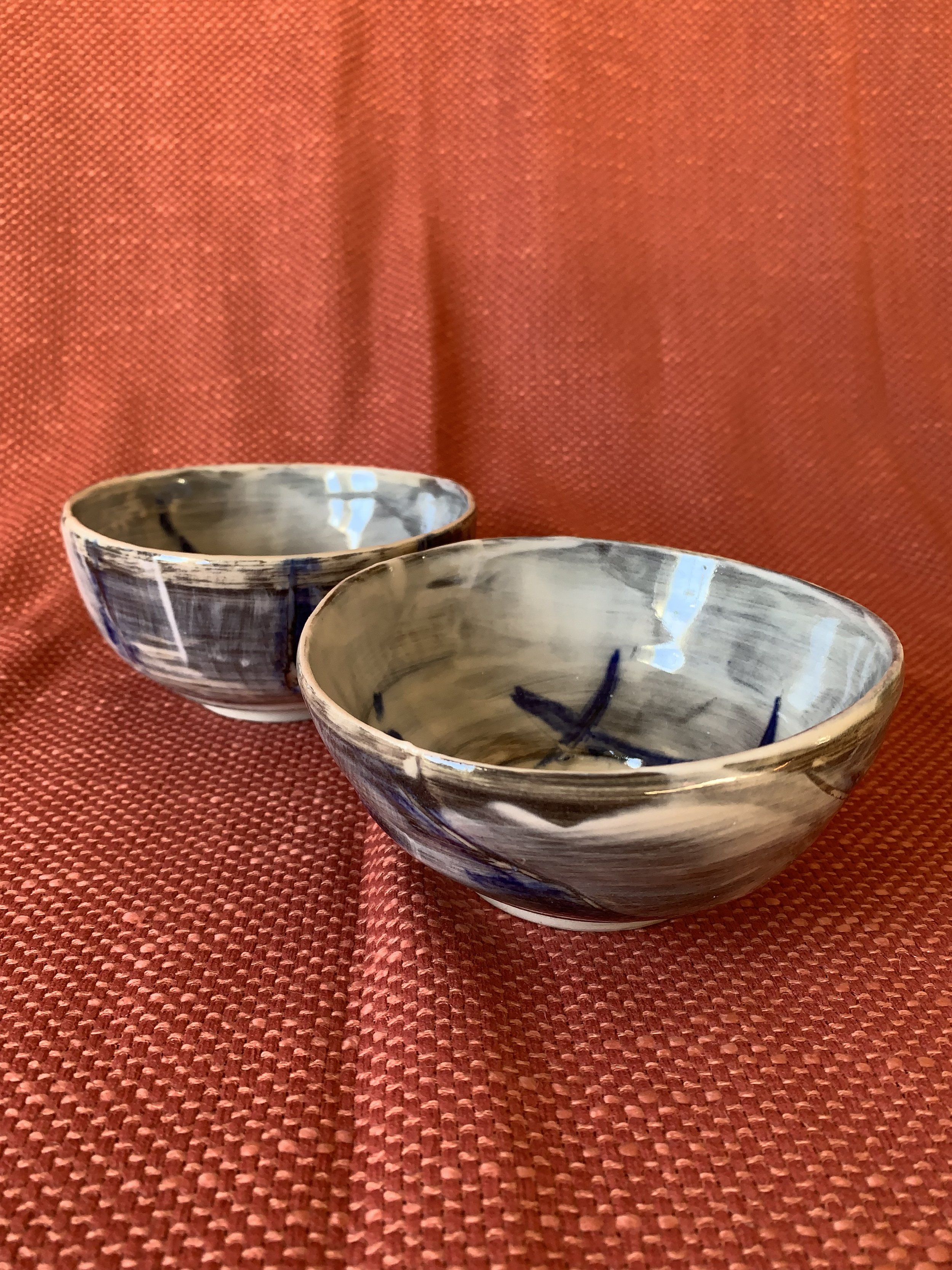 Two small bowls, stoneware with slips, oxides, and glaze