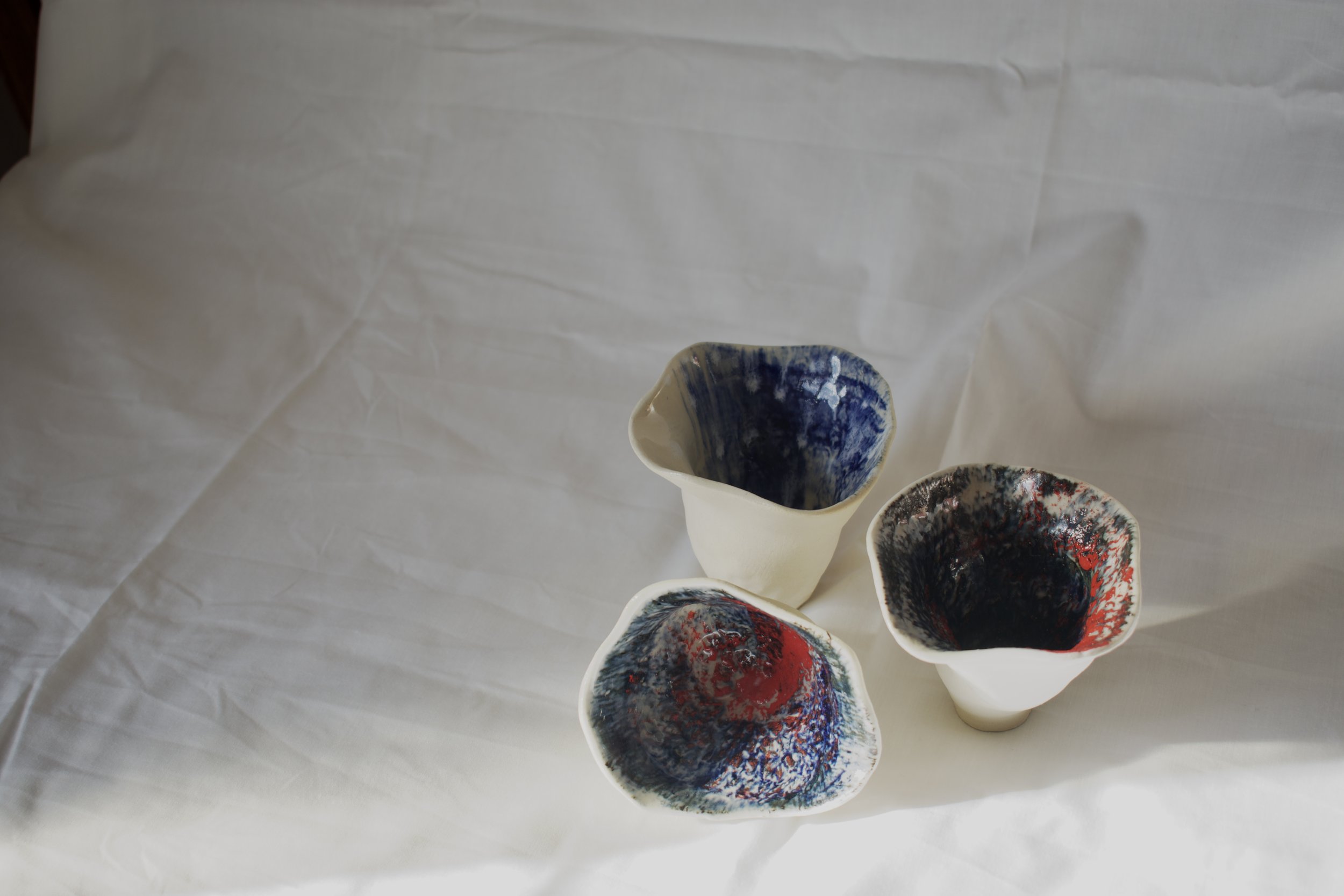 Small shell form, stoneware with slips and glaze