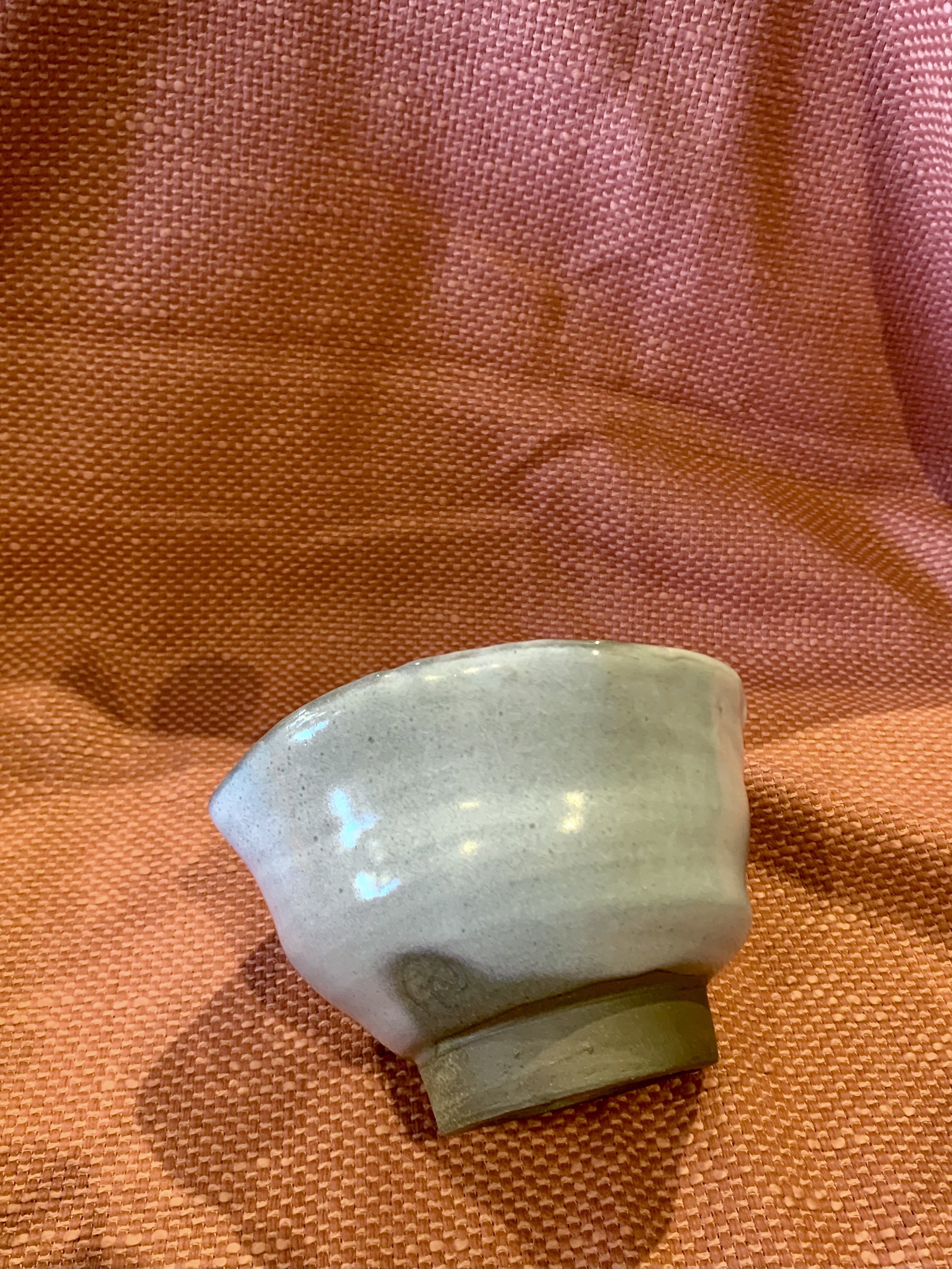 Medium footed bowl, shino and ash glazed stoneware