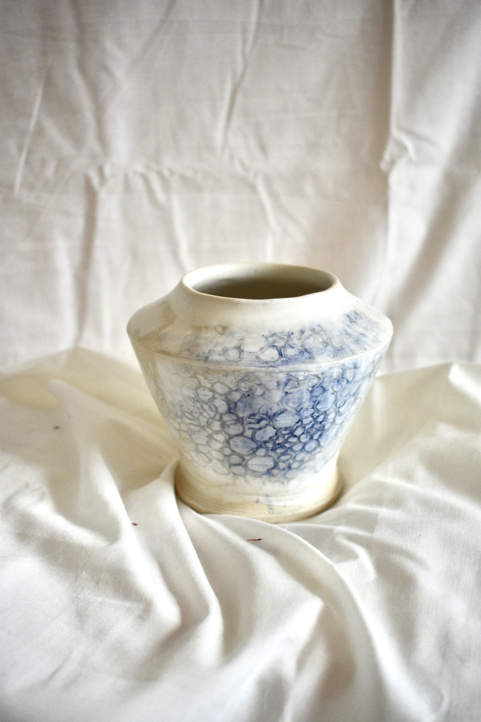 Small vase, stoneware with slip, oxides, and glaze.
