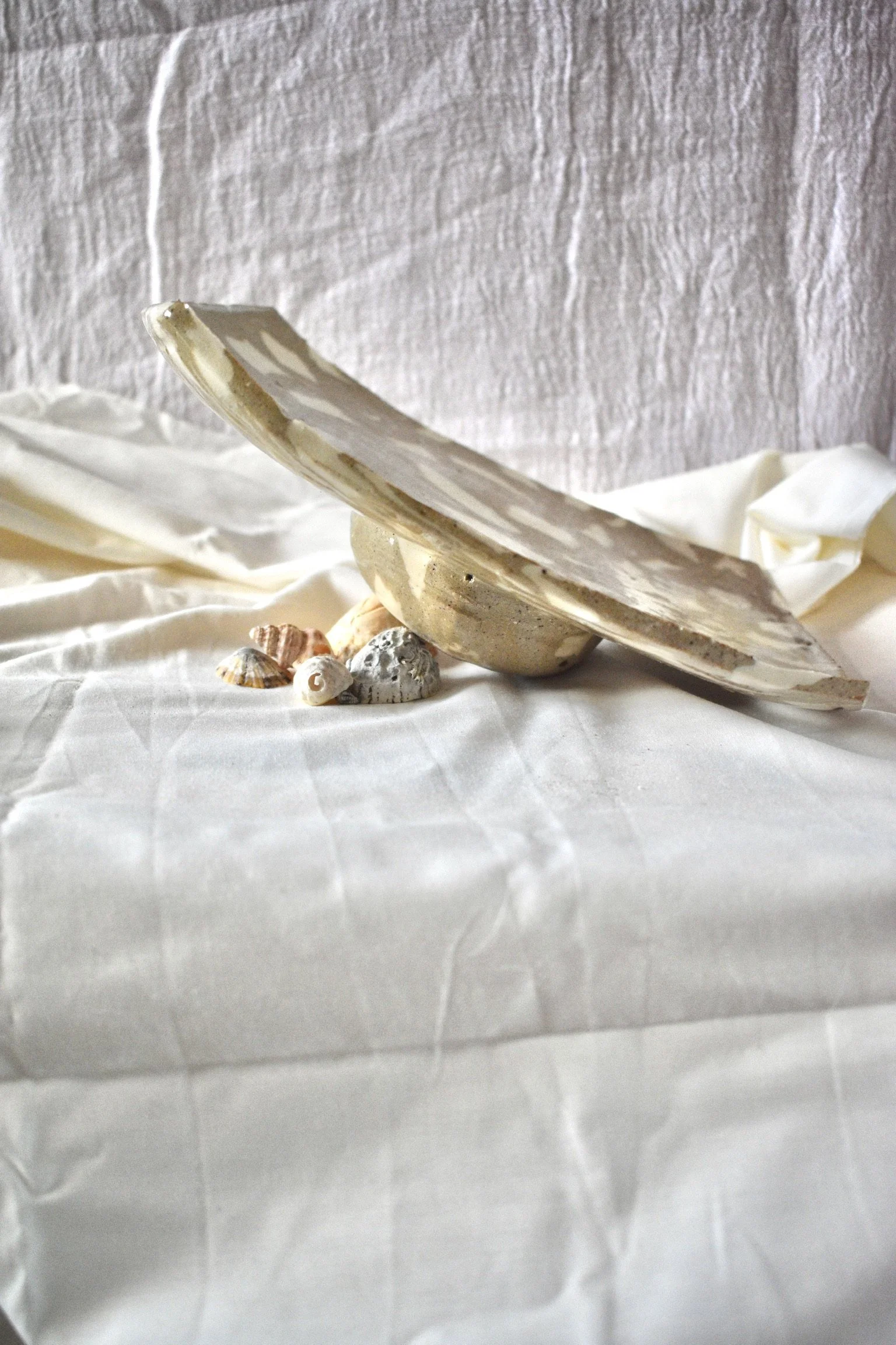 Sculptural squared Nerikomi serving dish, clear glazed stoneware