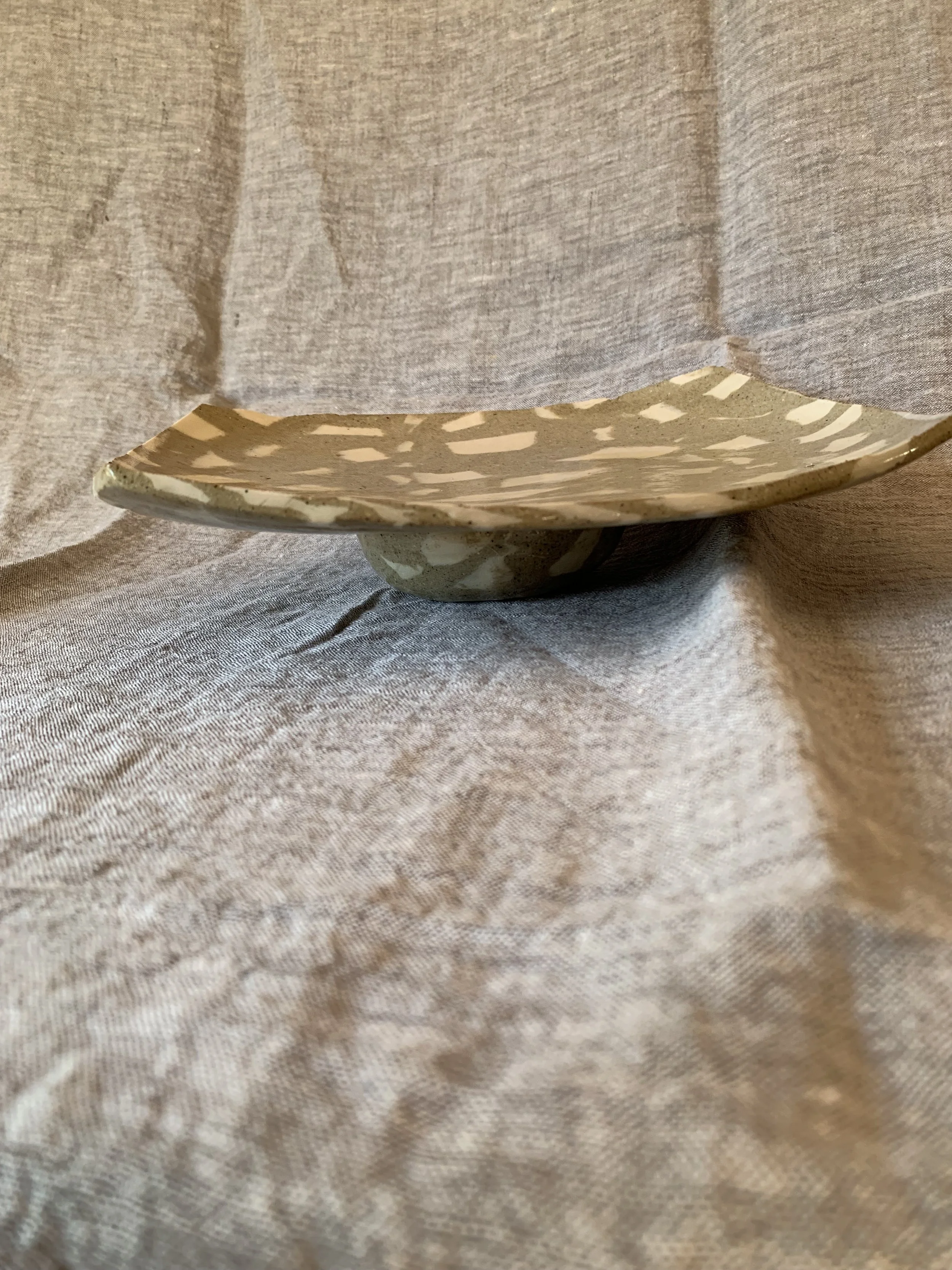 Sculptural squared Nerikomi serving dish, clear glazed stoneware