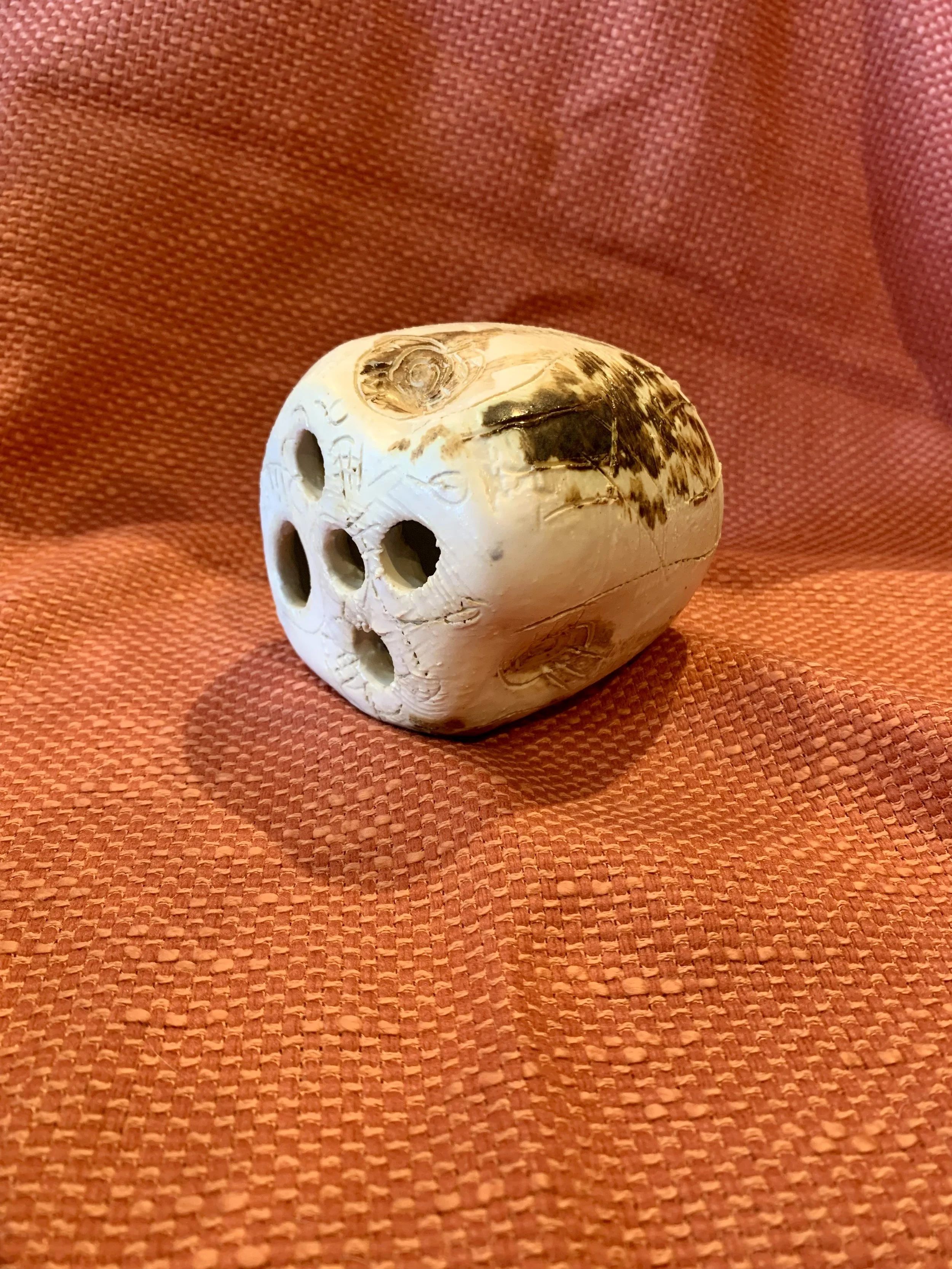 Thrown and altered stem vase with texture and oxide colouring