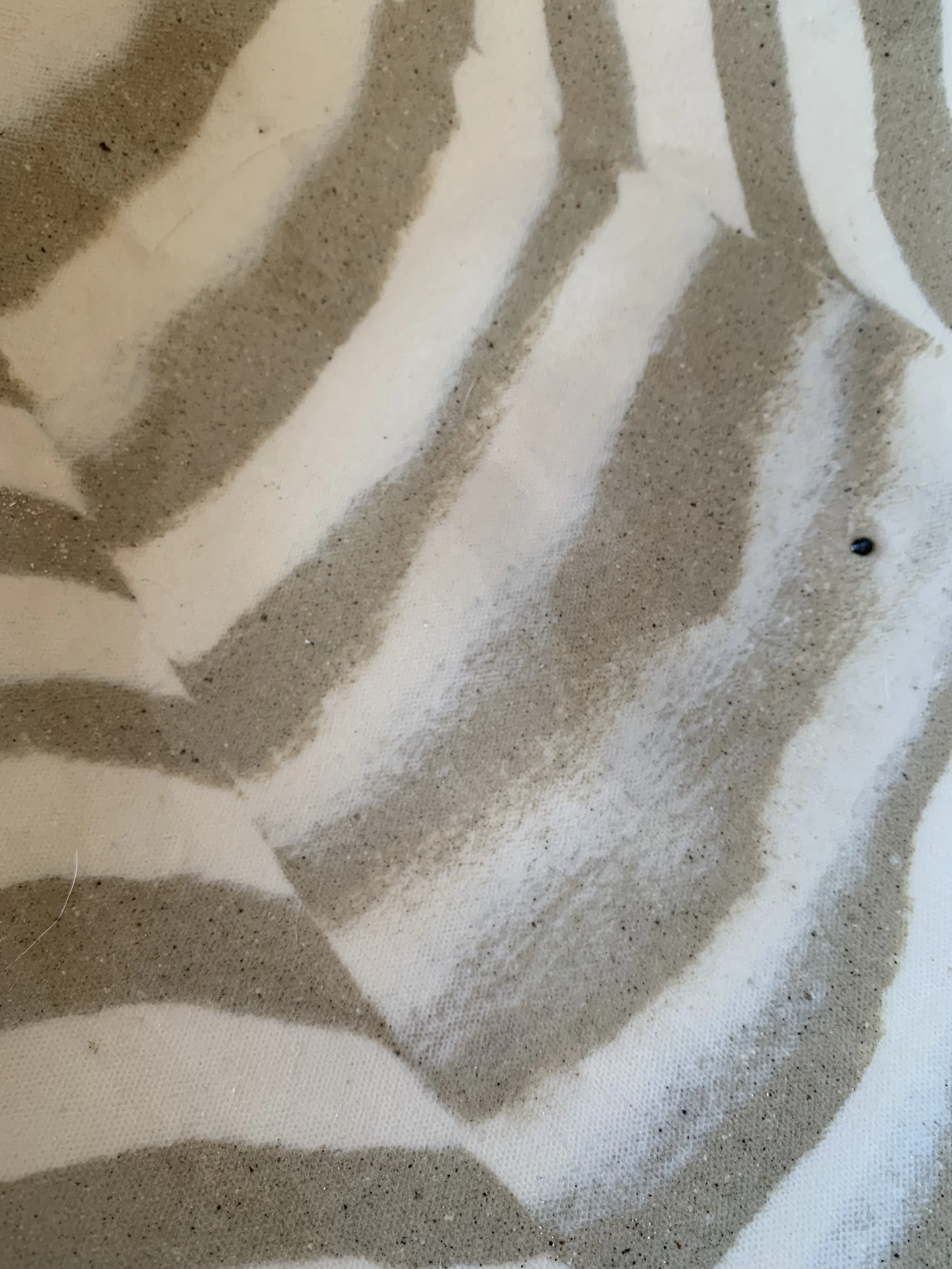 Detail of large striped Nerikomi serving dish, clear glazed stoneware