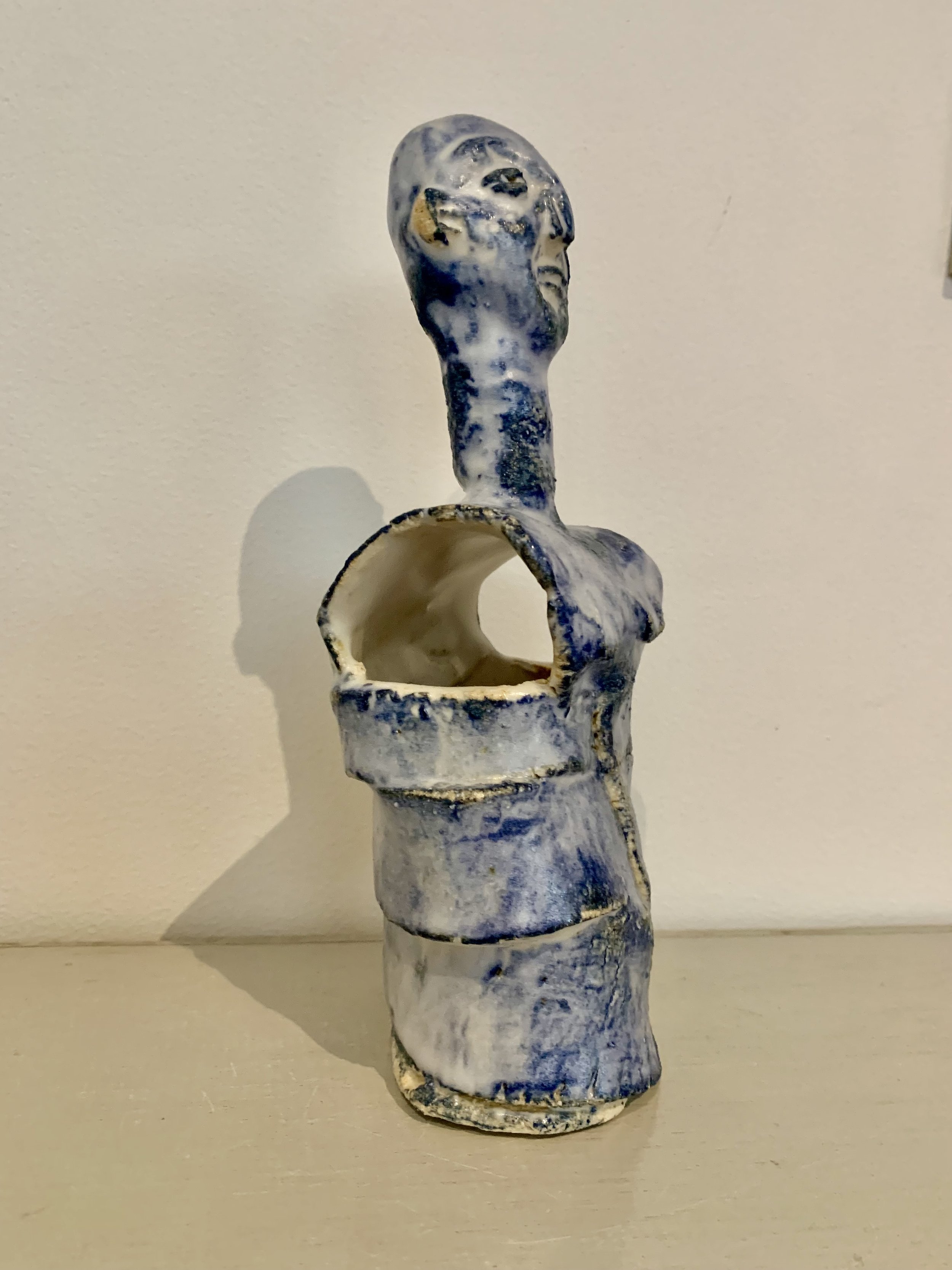 Blue figure, 2025, Raku clay, coloured slip, glaze