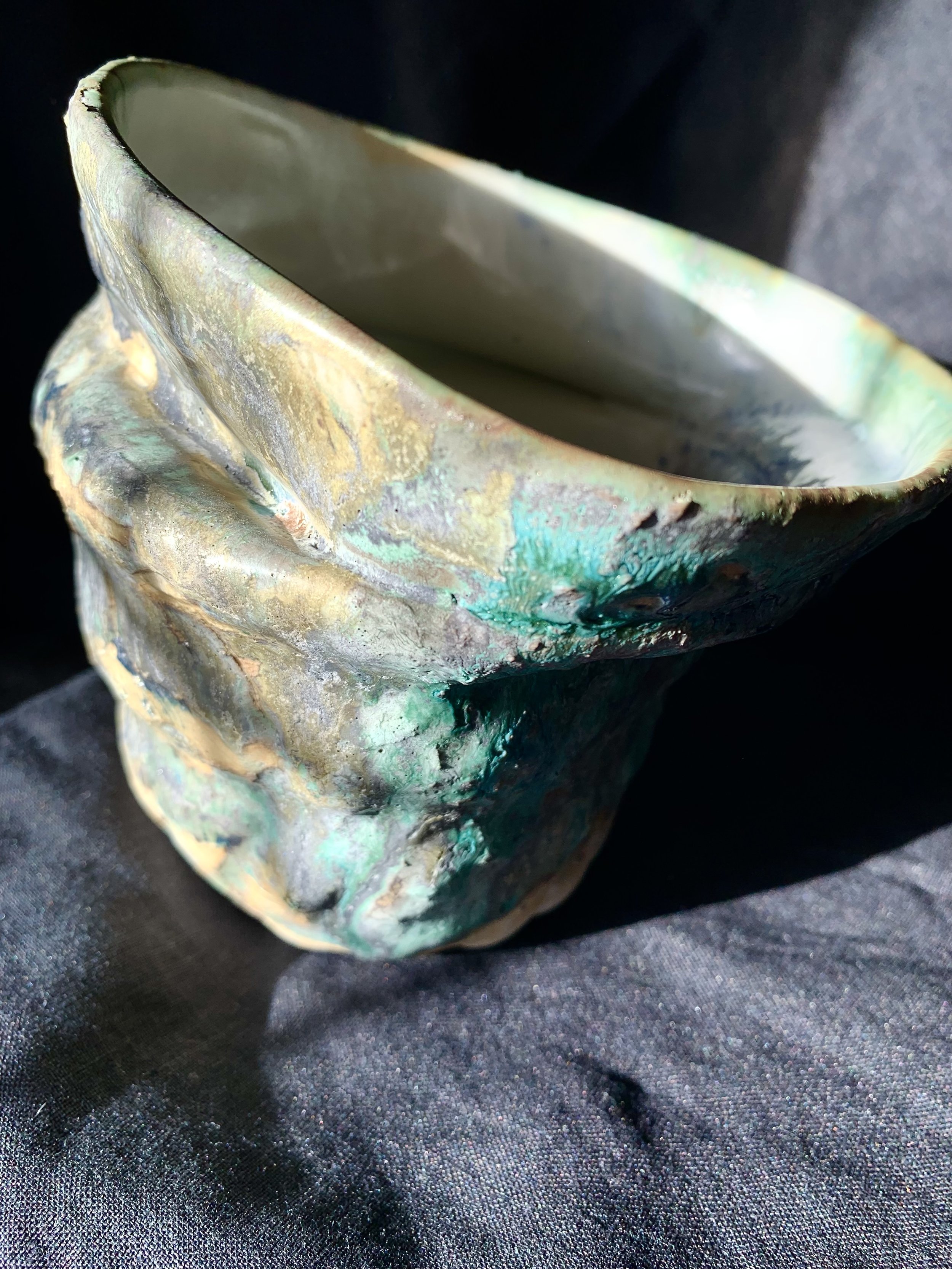 Flux, 2025. Thrown and altered stoneware with layered slips, engobes, oxides, and glazes.