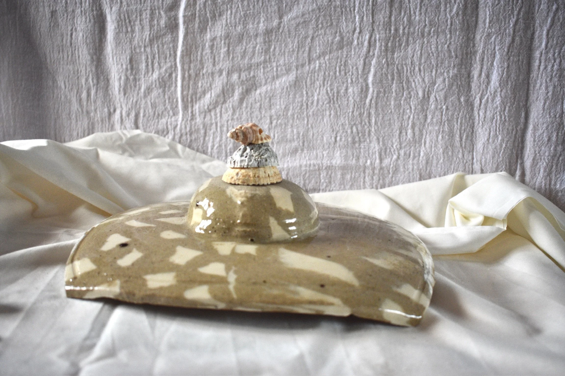 Sculptural squared Nerikomi serving dish, clear glazed stoneware