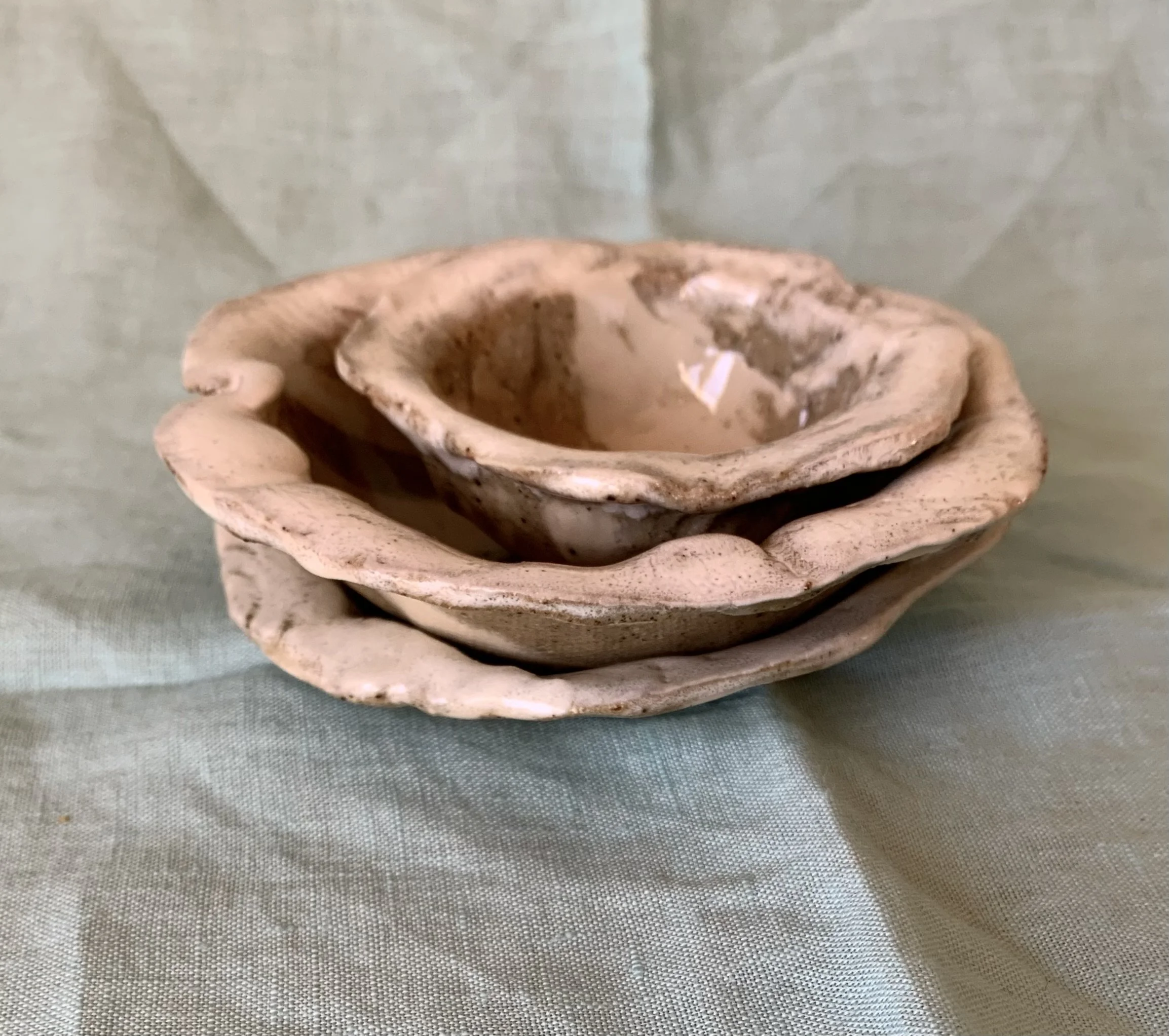 Small Nerikomi trinket dishes, clear glazed stoneware with slip edging