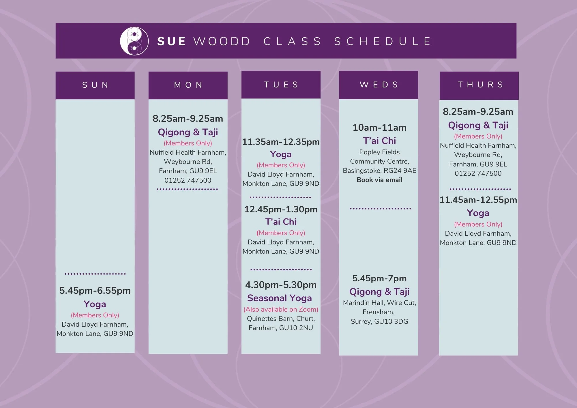 Yoga, Taji T'ai Chi and Qigong classes with Sue Woodd in Surrey