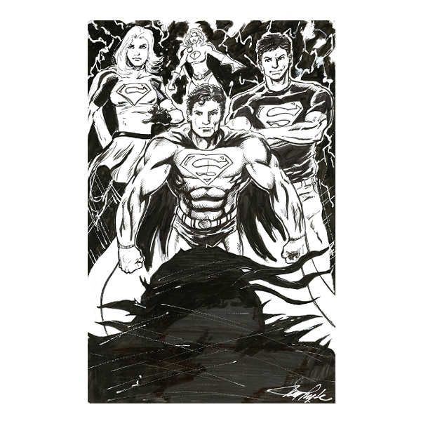 Superman Family vs. Doomsday (ink) 11"x17"