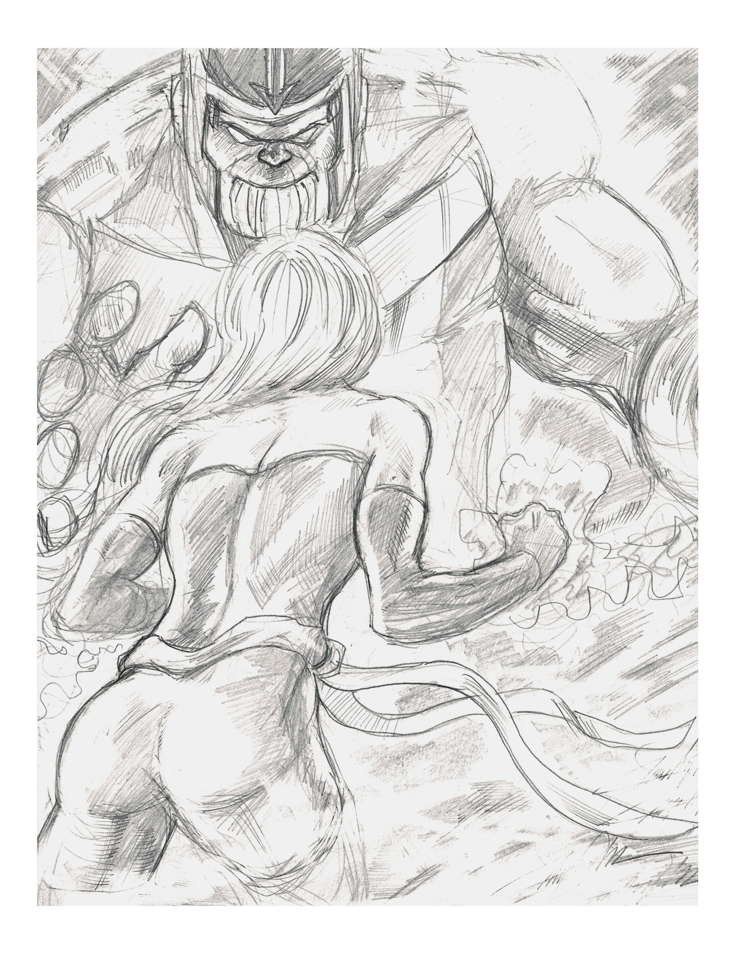 Captain Marvel vs. Thanos (pencil)