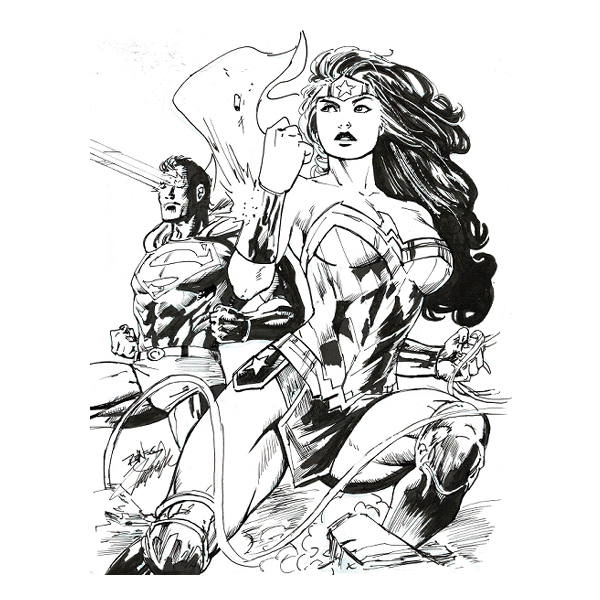 Superman & Wonder Woman (Ink) Benes Pencils 8.5"x11"