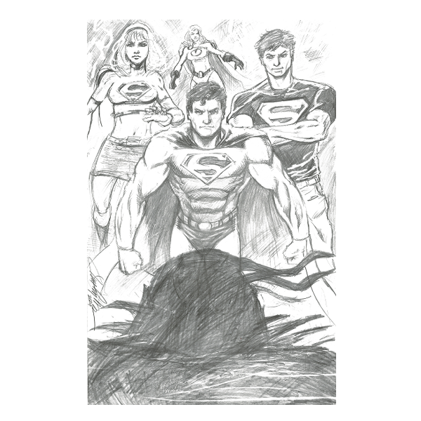 Superman Family vs. Doomsday (pencil) 11"x17"