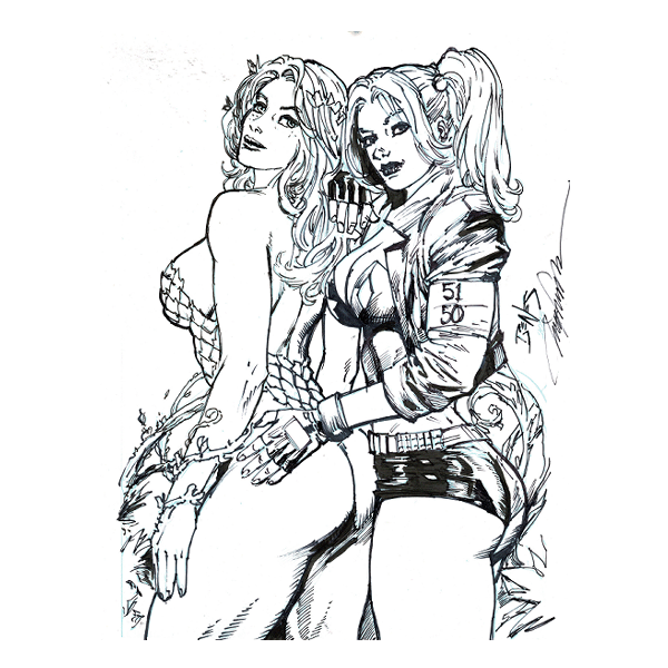 Poison Ivy & Harley Quinn (Ink) Benes Pencils 8.5"x11"