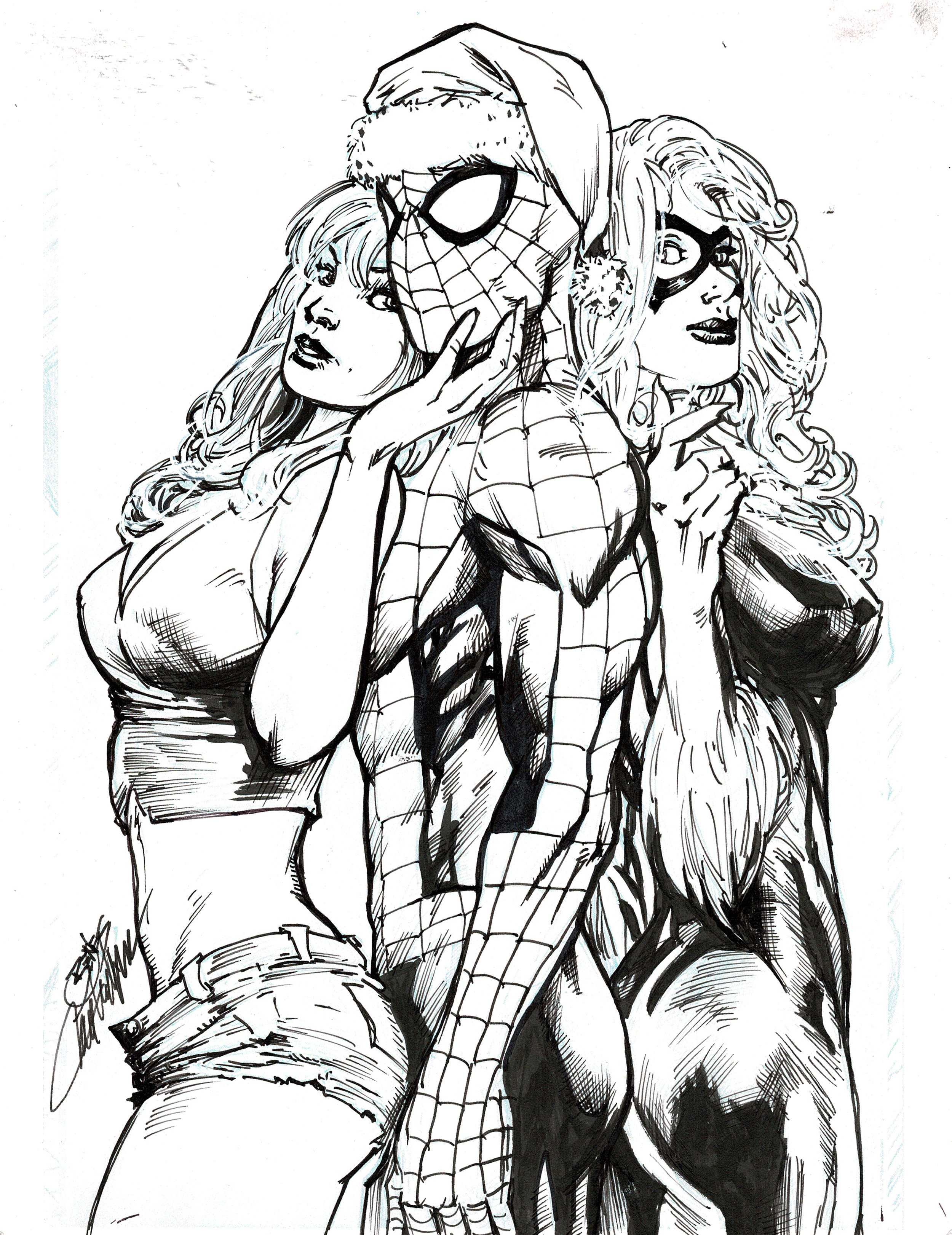 Benes Spiderman MJ & Black Cat (inks).png