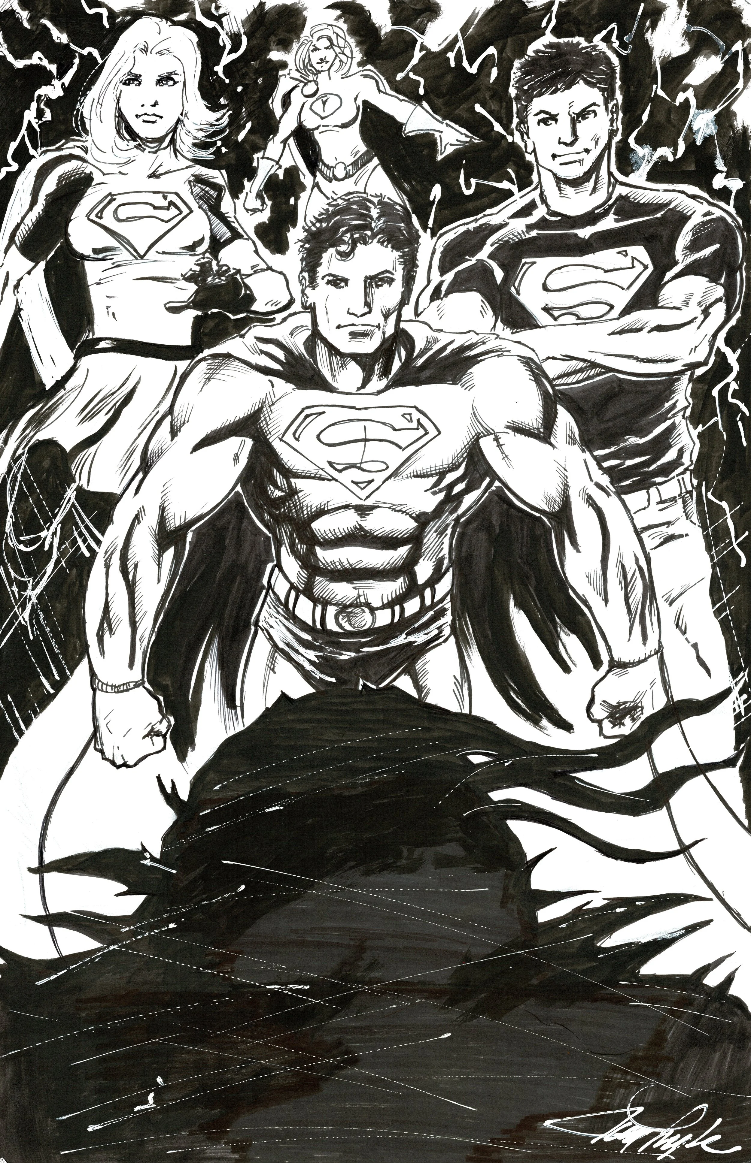 Superman Family vs. Doomsday (ink)