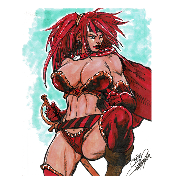 Red Monika (ink and color) Benes pencils 8.5"x11"