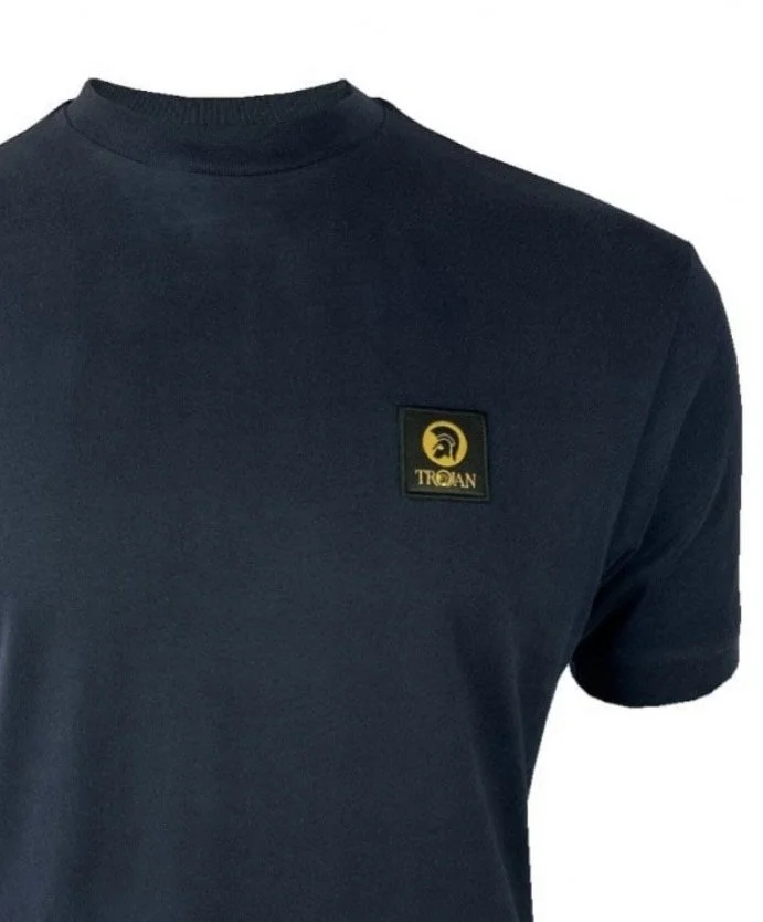 SIZE M ONLY-TROJAN Crew Neck Badge Tee- NAVY