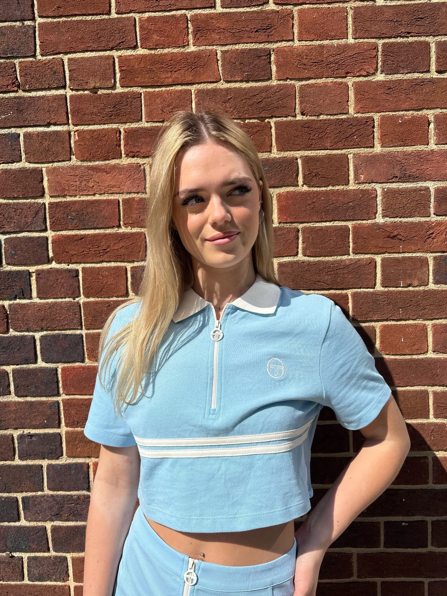 SIZE XL ONLY-SERGIO TACCHINI Cropped Zip Polo- SKY