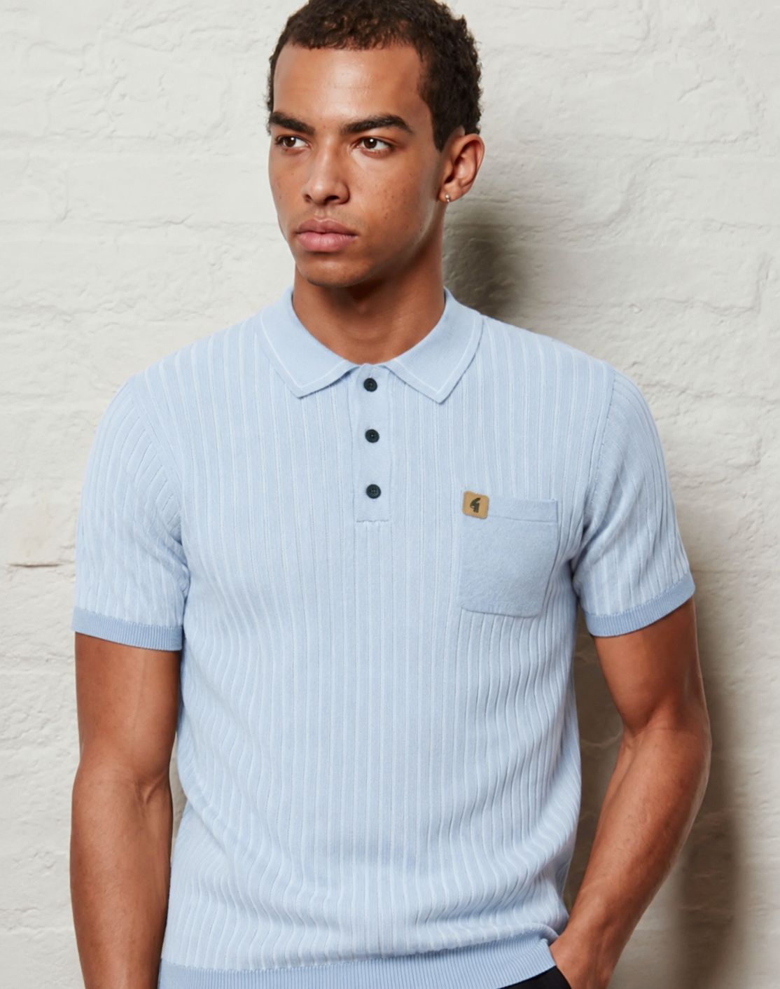 GABICCI VINTAGE Ribbed Pocket Knit Polo- SURF