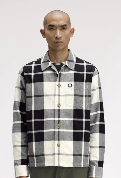 SIZE L & 2XL ONLY- FRED PERRY Premium Tartan Twill Worker Jacket- ECRU