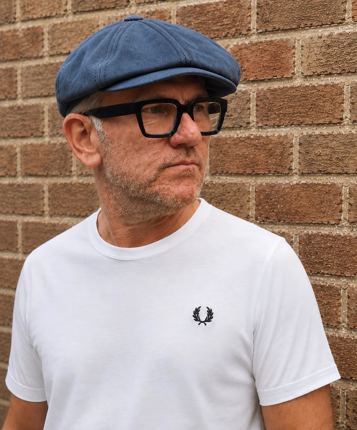 "MOONSHINE" Faux-Suede Baker Boy Cap- NAVY