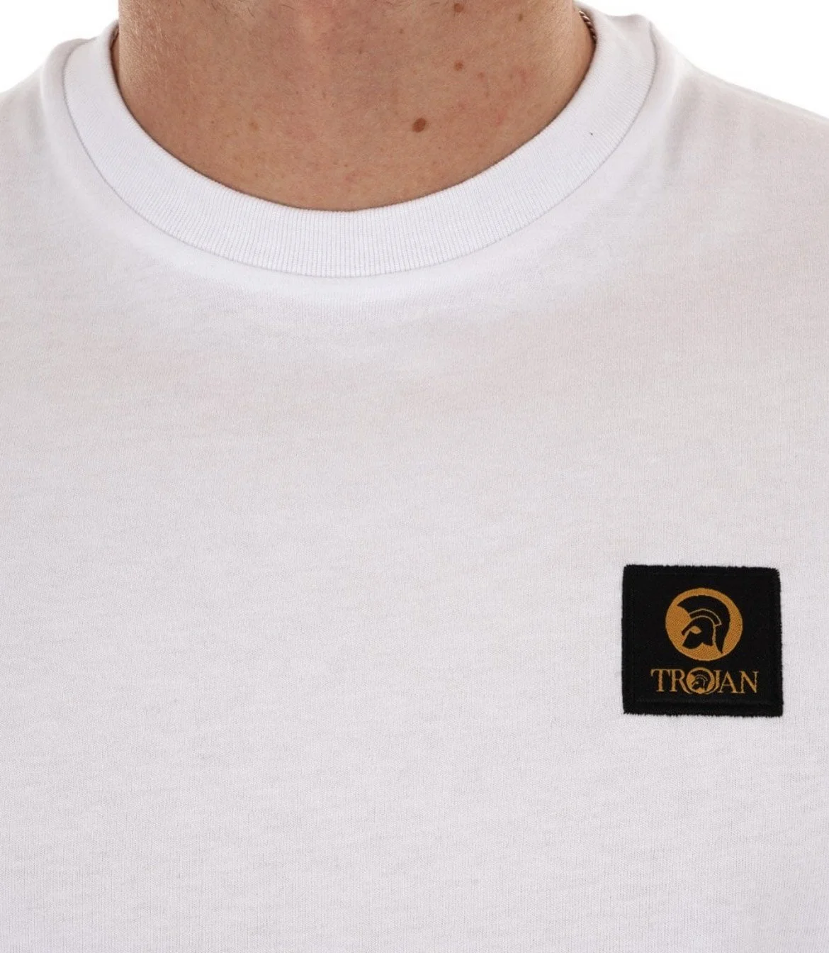 SIZE 3XL ONLY- TROJAN Crew Neck Badge Tee- WHITE