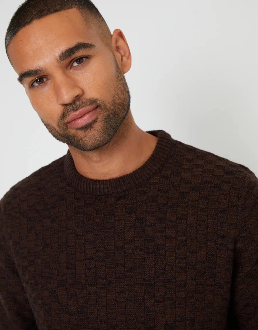 ARCADE "Balham" Textured Crew Neck Jumper- CHOCOLATE
