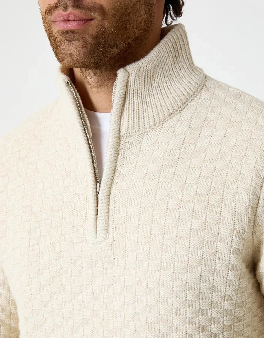 ARCADE "Aldgate" Textured 1/4 Zip Jumper- OATMEAL