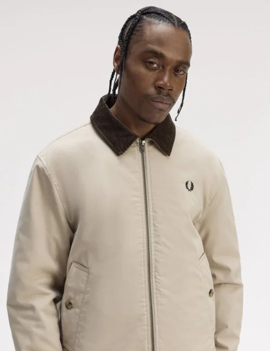 FRED PERRY Premium Cord-Collar Padded Jacket- OATMEAL