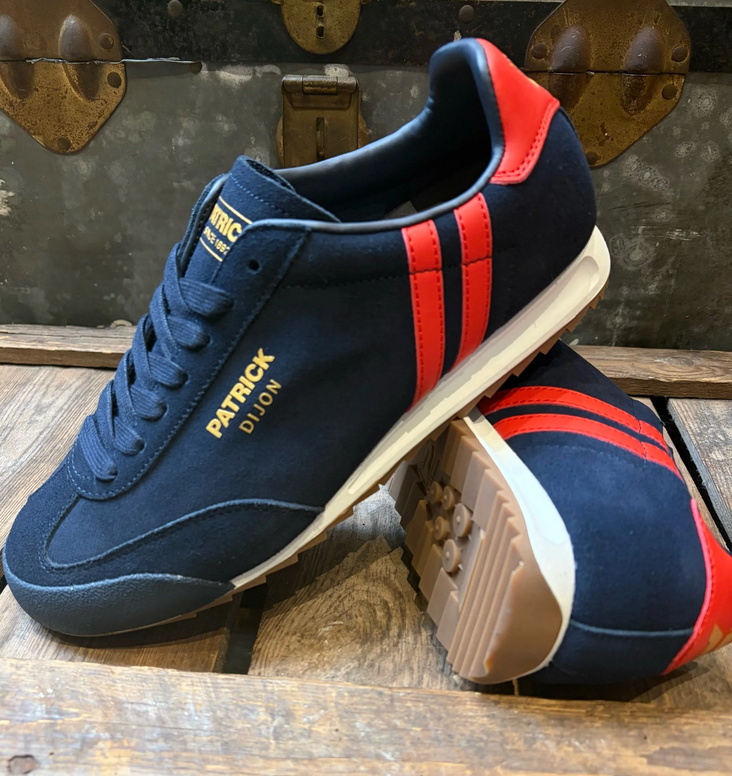 PATRICK "Dijon" Premium Suede Trainers-NAVY/RED