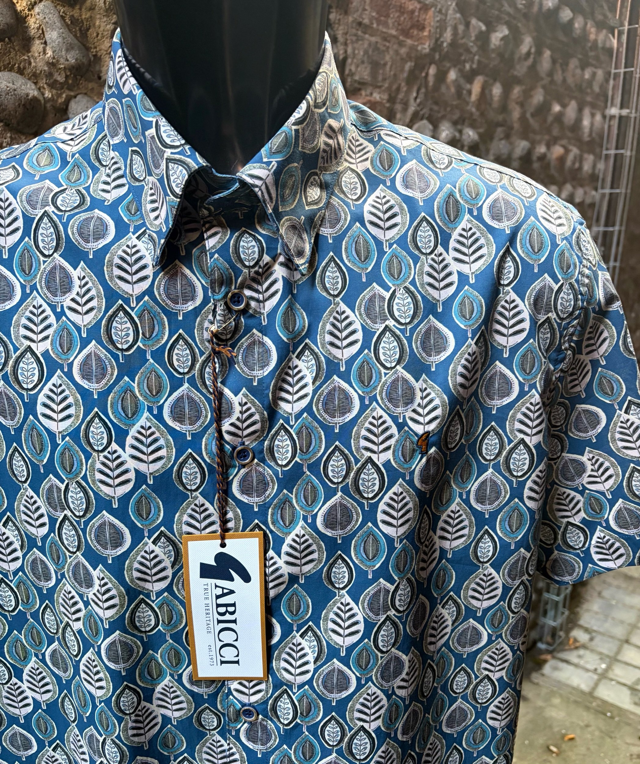 GABICCI COLLEZIONE S/S Leaf Print Shirt - BLUE