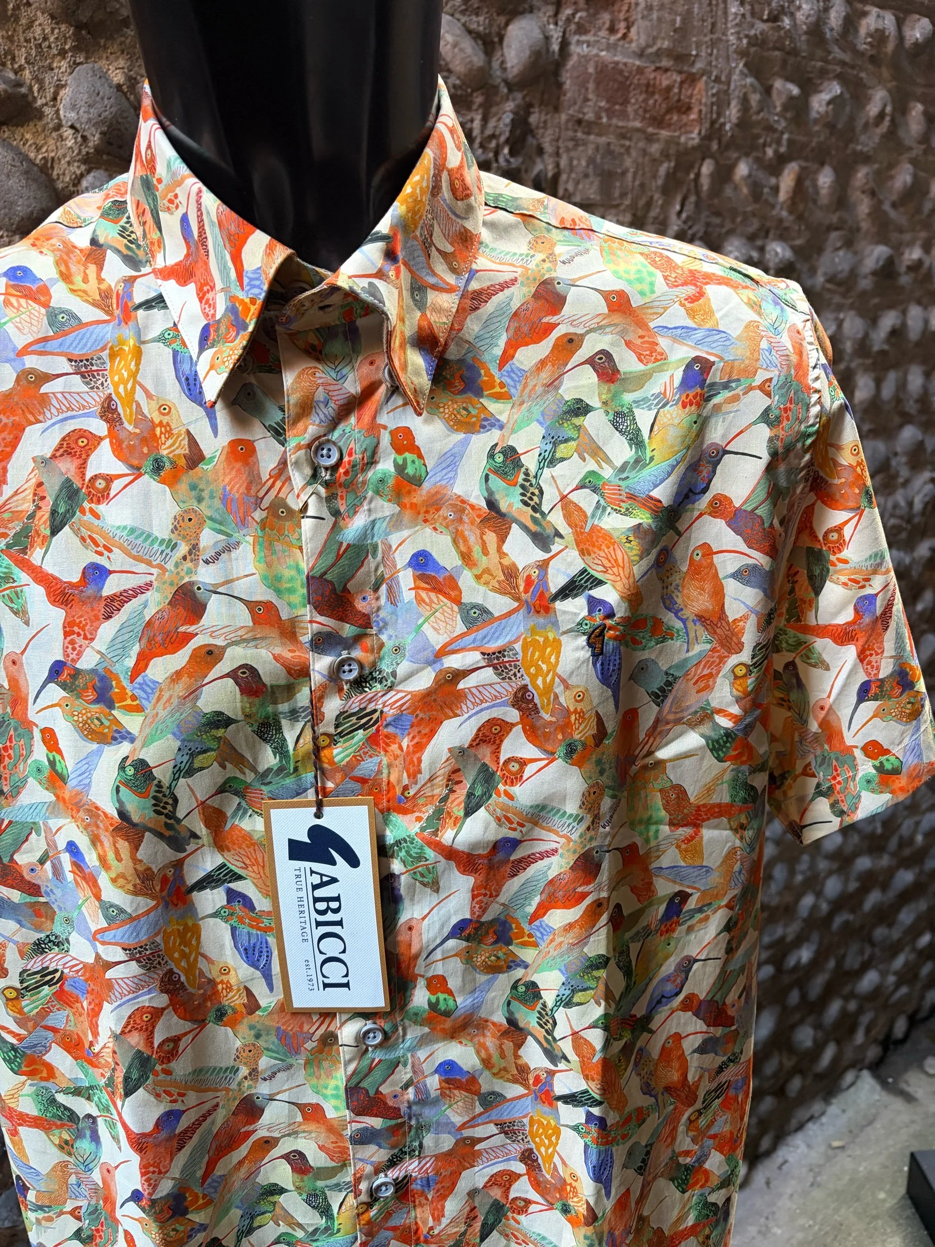 GABICCI COLLEZIONE S/S Bird Print Shirt - LEMON