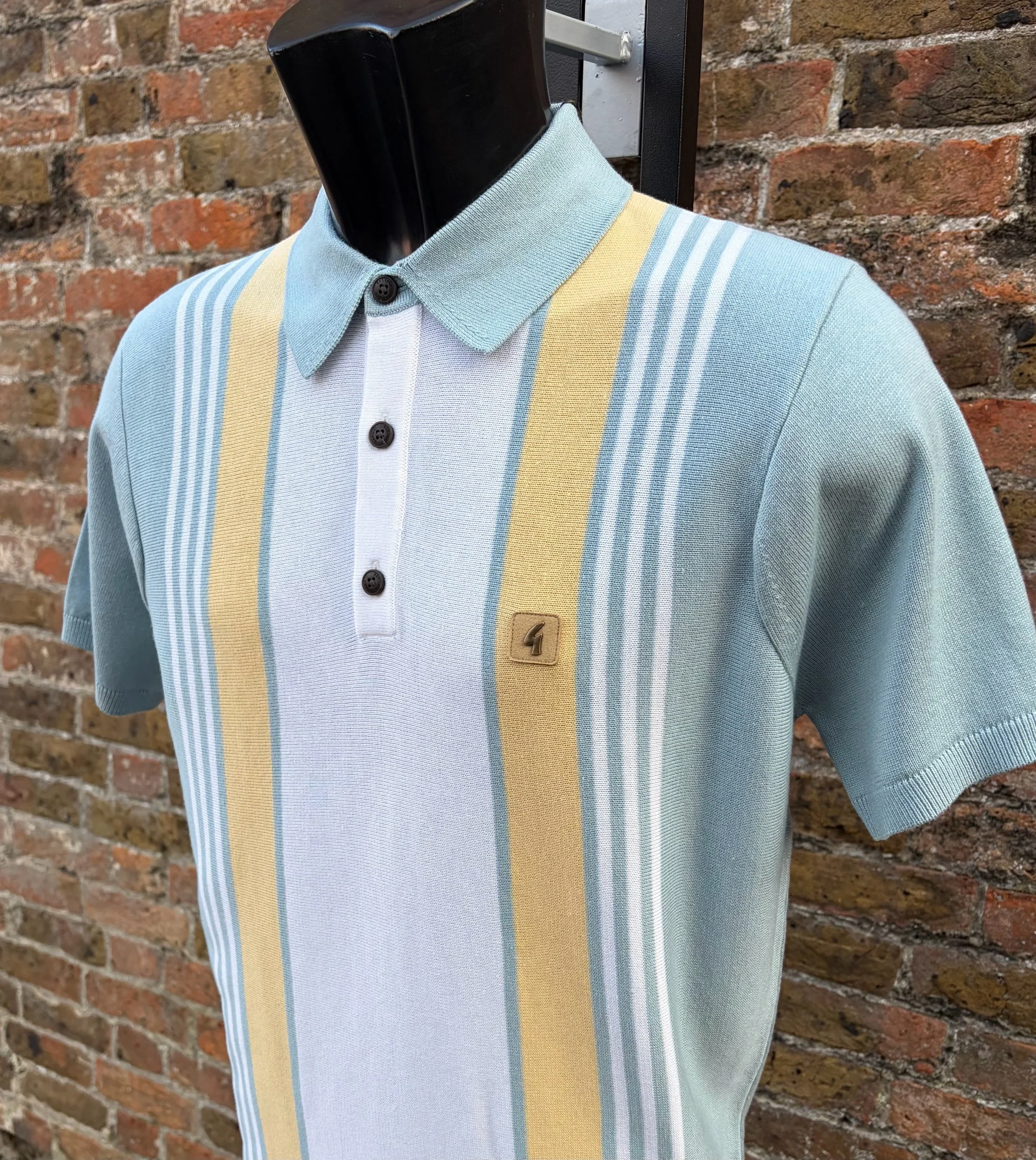 GABICCI VINTAGE "Searle" S/S Stripe Knit Polo- MINT
