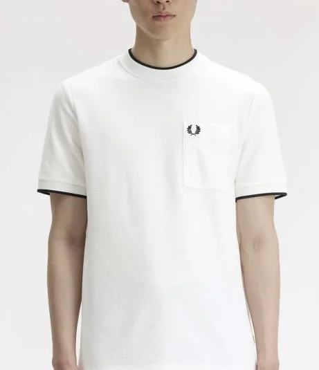 FRED PERRY Pocket-Detail Pique Top- SNOW WHITE