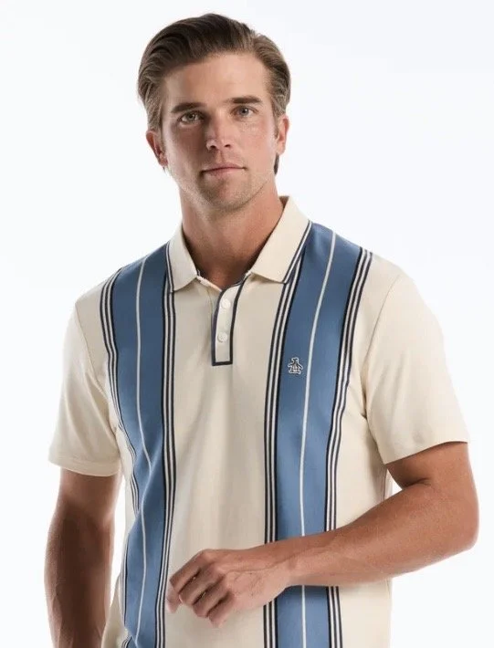 ORIGINAL PENGUIN Jacquard Stripe-Panel Polo- BIRCH