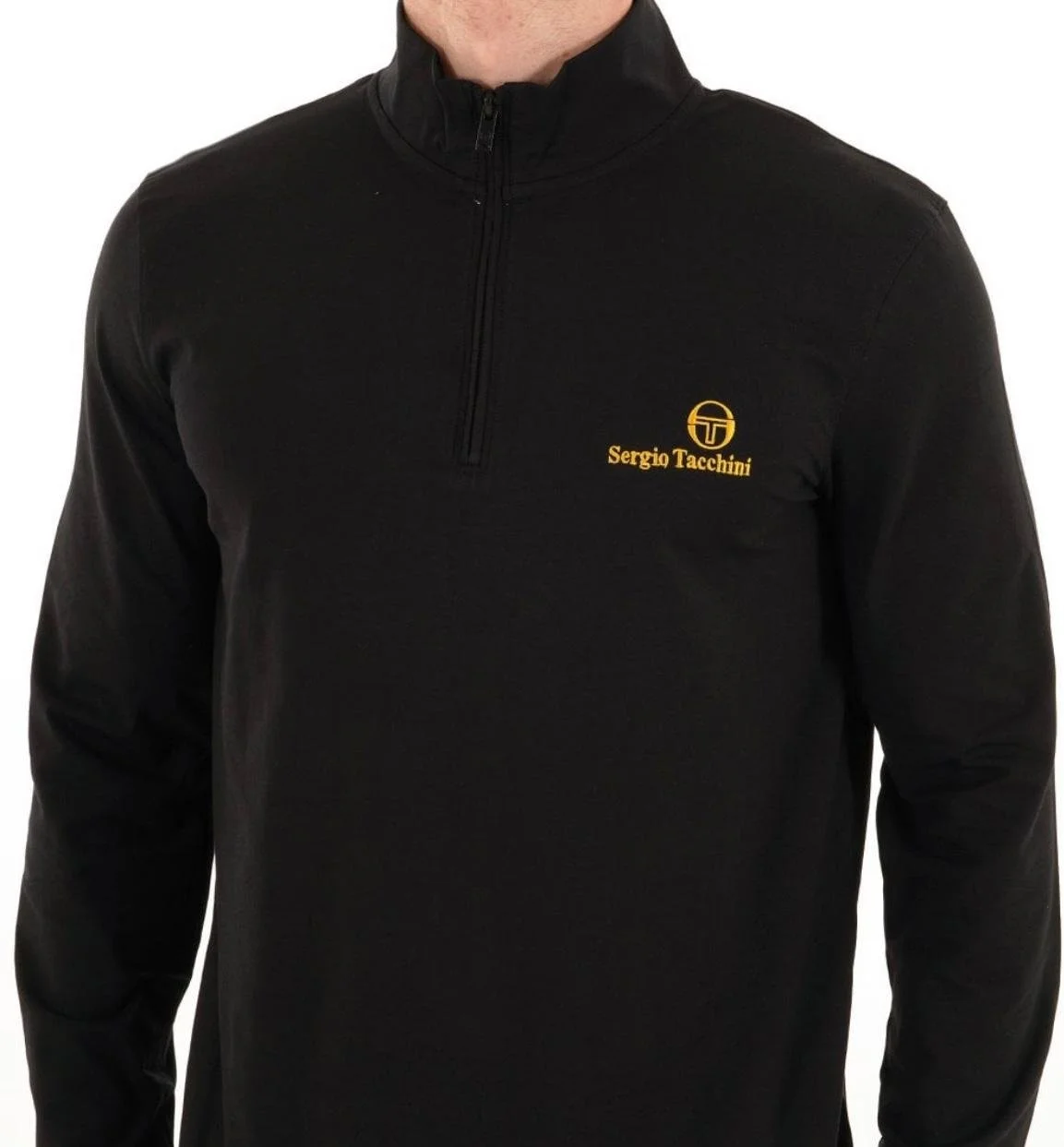 SERGIO TACCHINI "Daytone" 1/4 Zip L/S Jersey Top-BLACK/GOLD