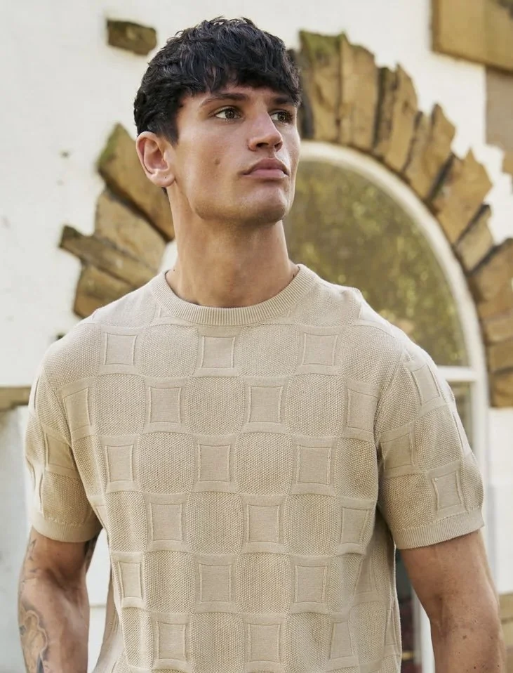 "ARCADIAN" Plaited Crew Neck Knit Top- STONE